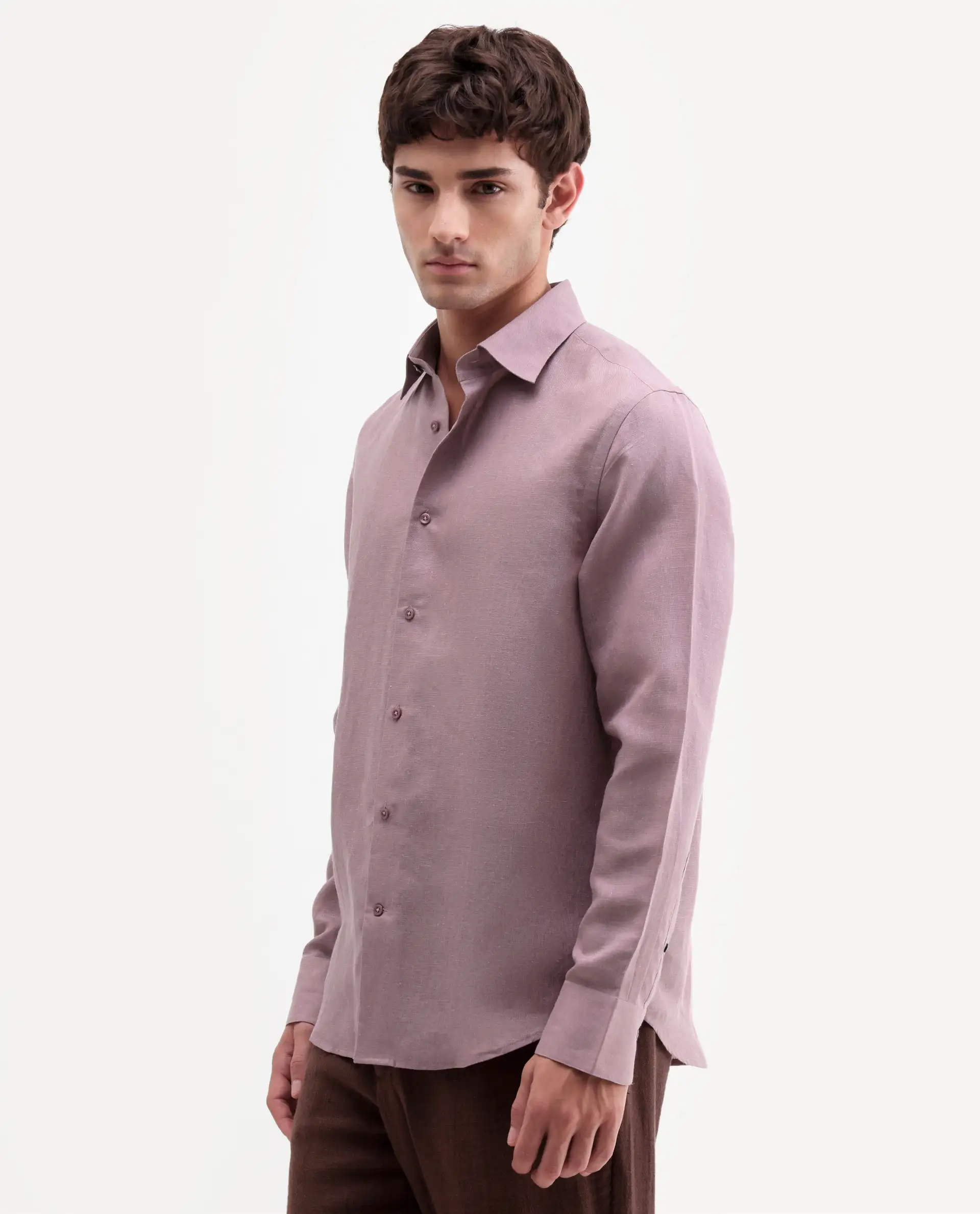 Rare Rabbit Men's Aeri-Fs Dusky Pink Linen Blend Fabric Full Sleeve Spread Collar Button Regular Plain Shirt - Image 6