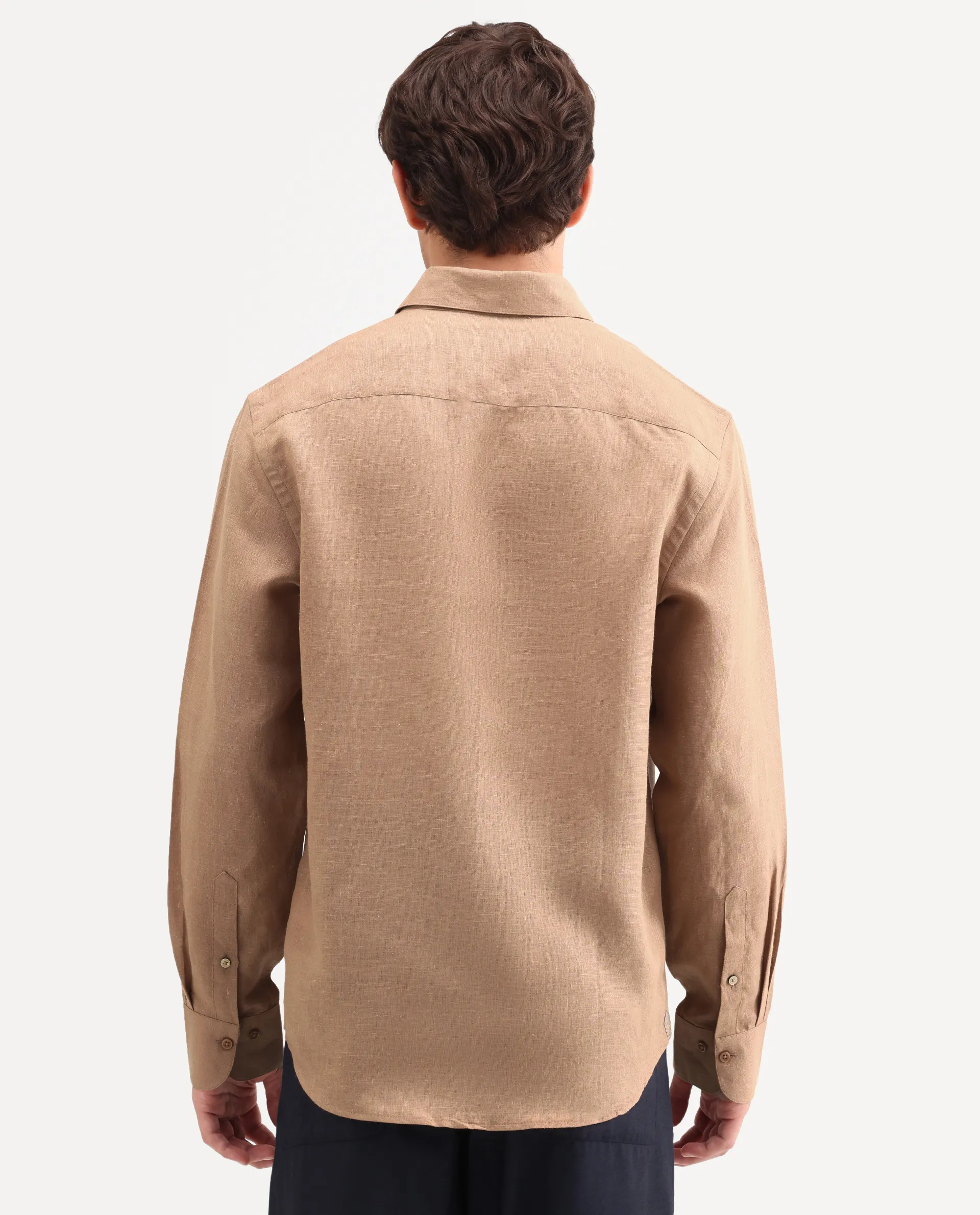 Rare Rabbit Men's Aeri-Fs Light Brown Linen Blend Fabric Full Sleeve Spread Collar Button Regular Plain Shirt - Image 7