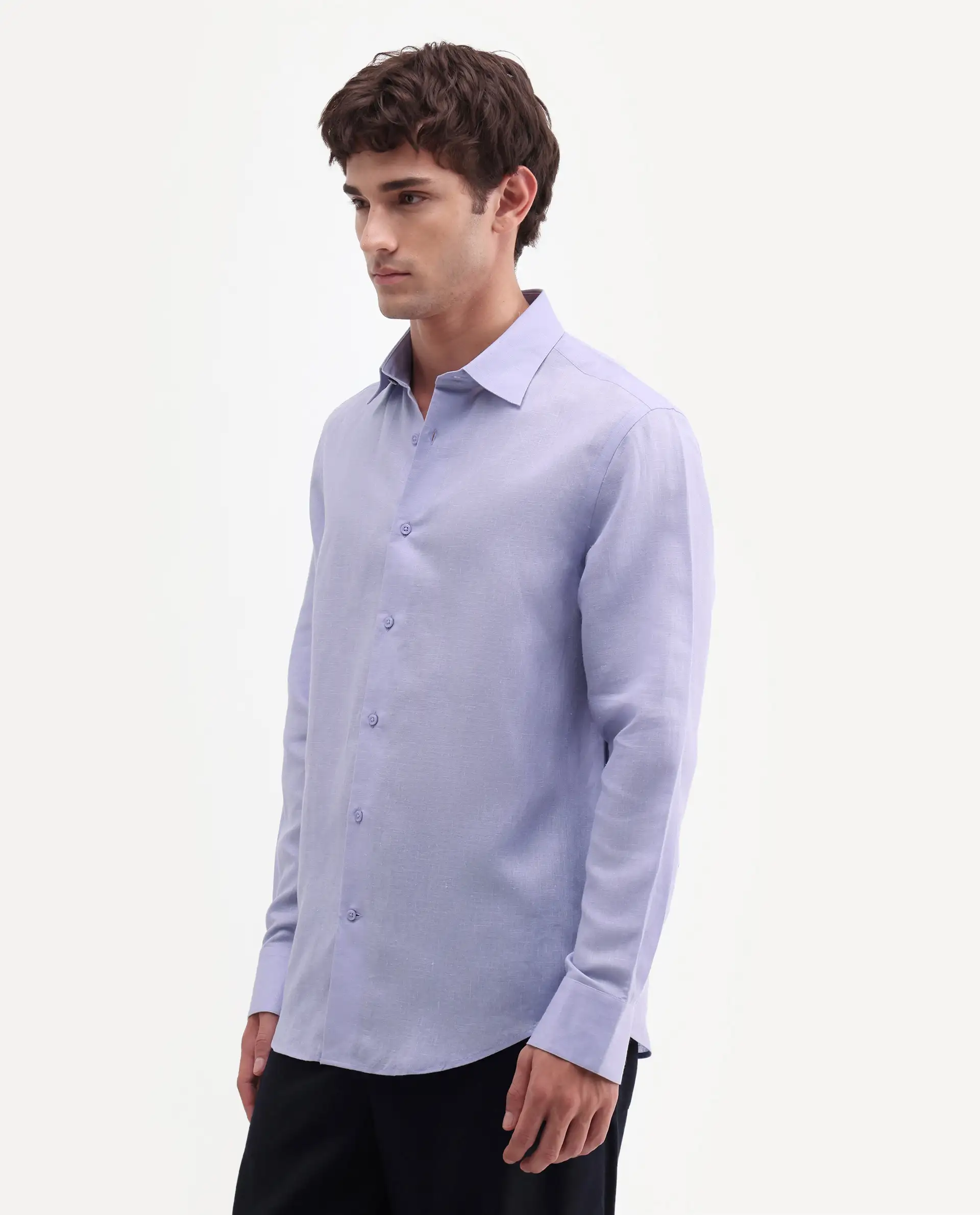 Rare Rabbit Men's Aeri-Fs Light Purple Linen Blend Fabric Full Sleeve Spread Collar Button Regular Plain Shirt - Image 6