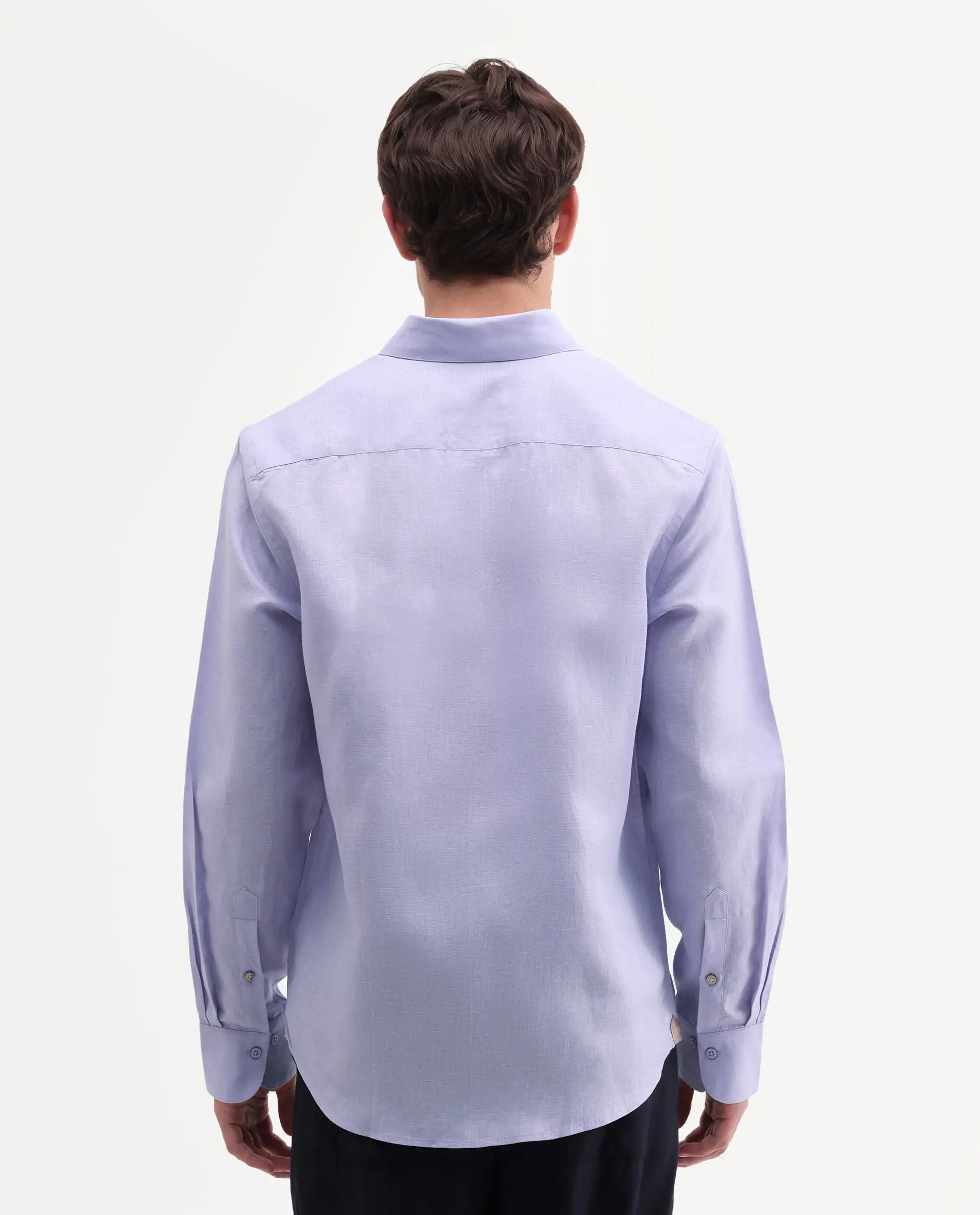 Rare Rabbit Men's Aeri-Fs Light Purple Linen Blend Fabric Full Sleeve Spread Collar Button Regular Plain Shirt - Image 7