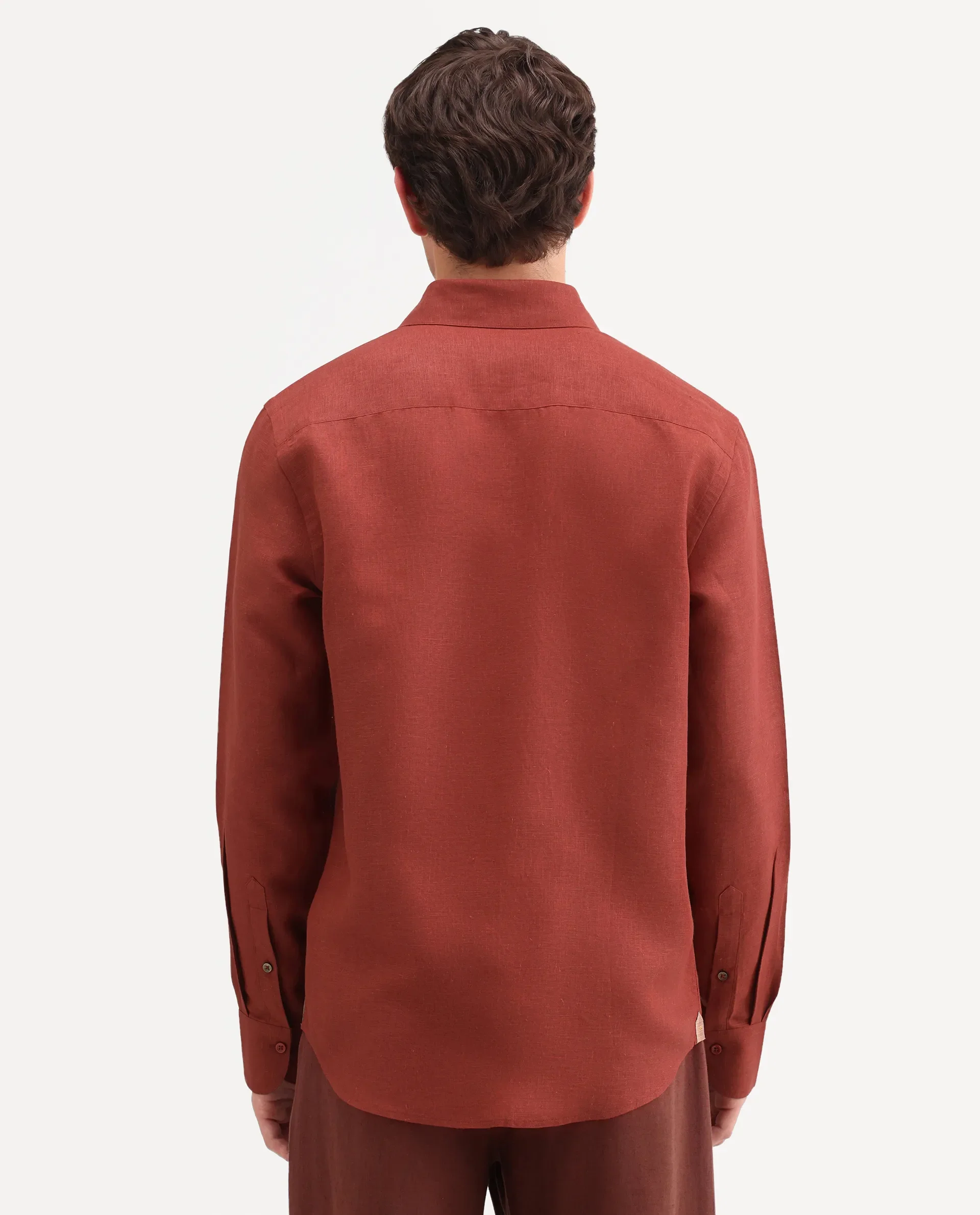 Rare Rabbit Men's Aeri-Fs Red Linen Blend Fabric Full Sleeve Spread Collar Button Regular Plain Shirt - Image 7