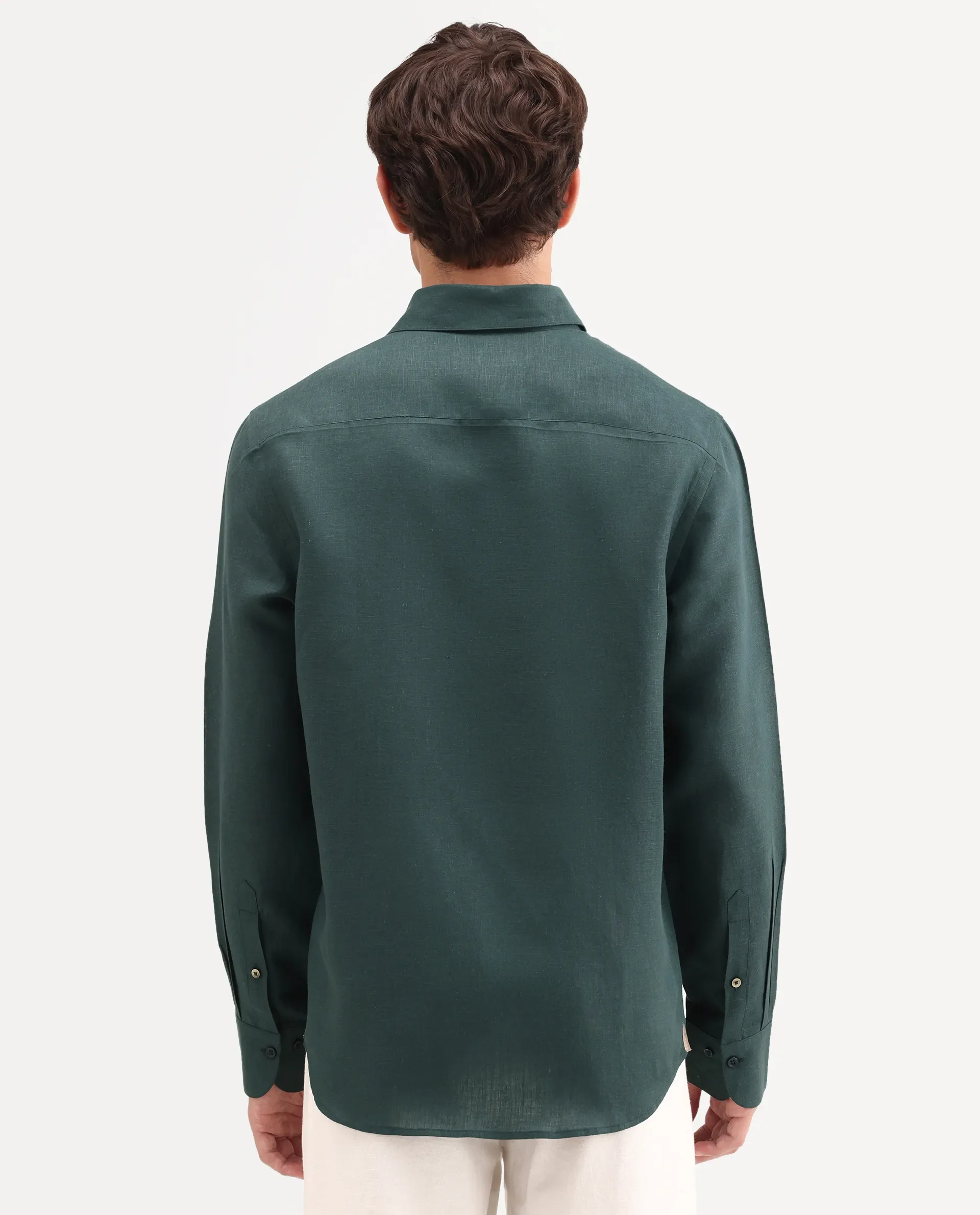 Rare Rabbit Men's Aeri-Fs Teal Linen Blend Fabric Full Sleeve Spread Collar Button Regular Plain Shirt - Image 8