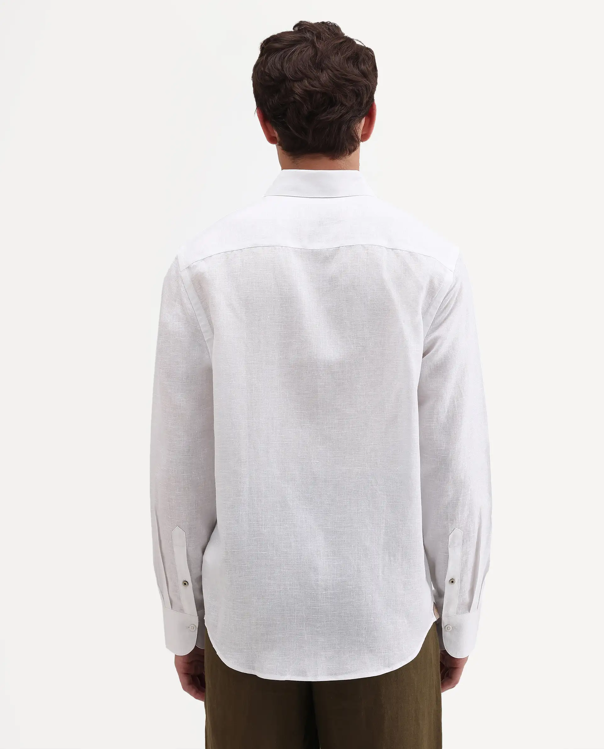 Rare Rabbit Men's Aeri-Fs White Linen Blend Fabric Full Sleeve Spread Collar Button Regular Plain Shirt - Image 7