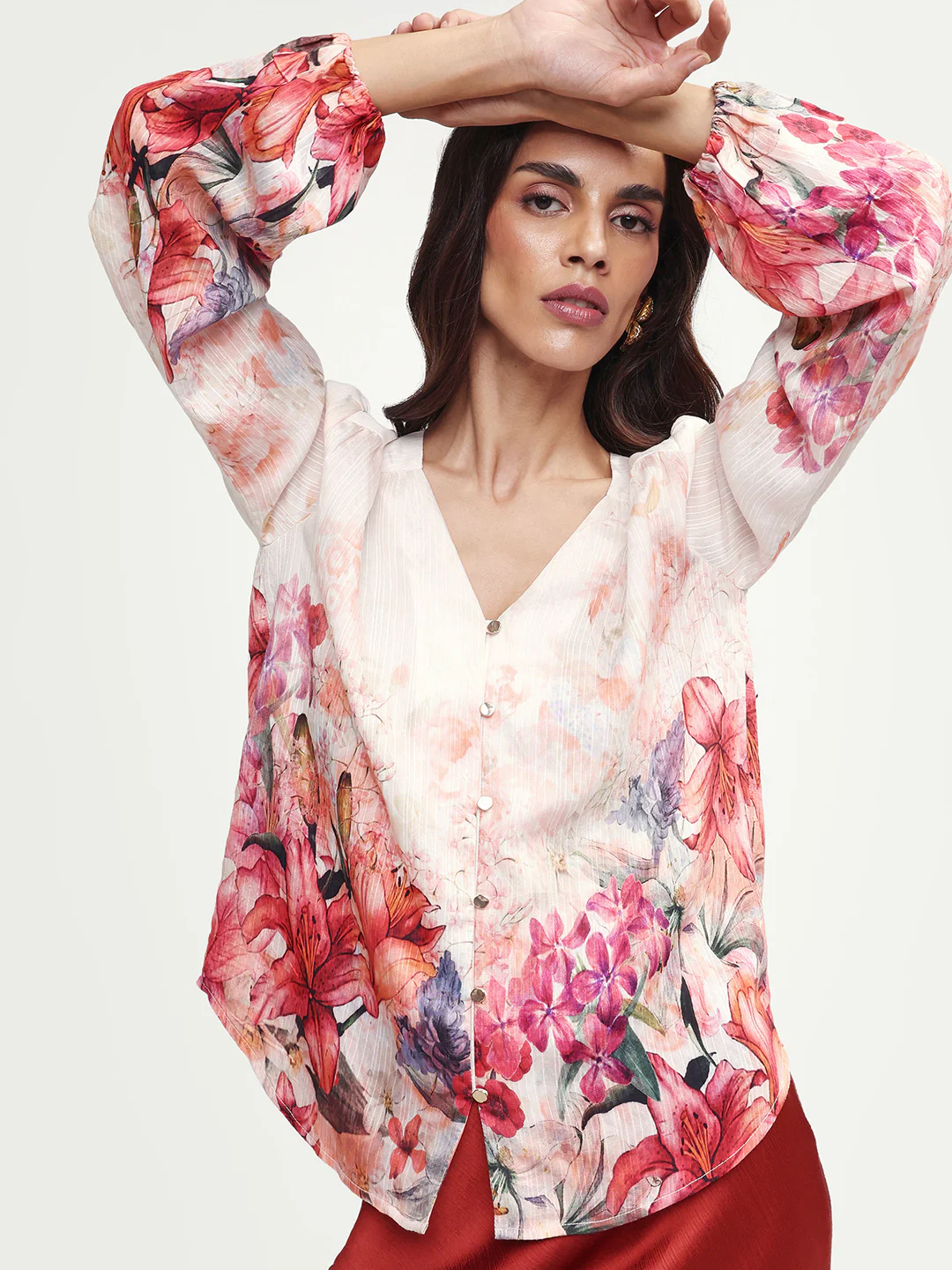 Rareism Women's Aerit Multi Viscose Blend Full Sleeve Regular Fit Floral Print Top - Image 3