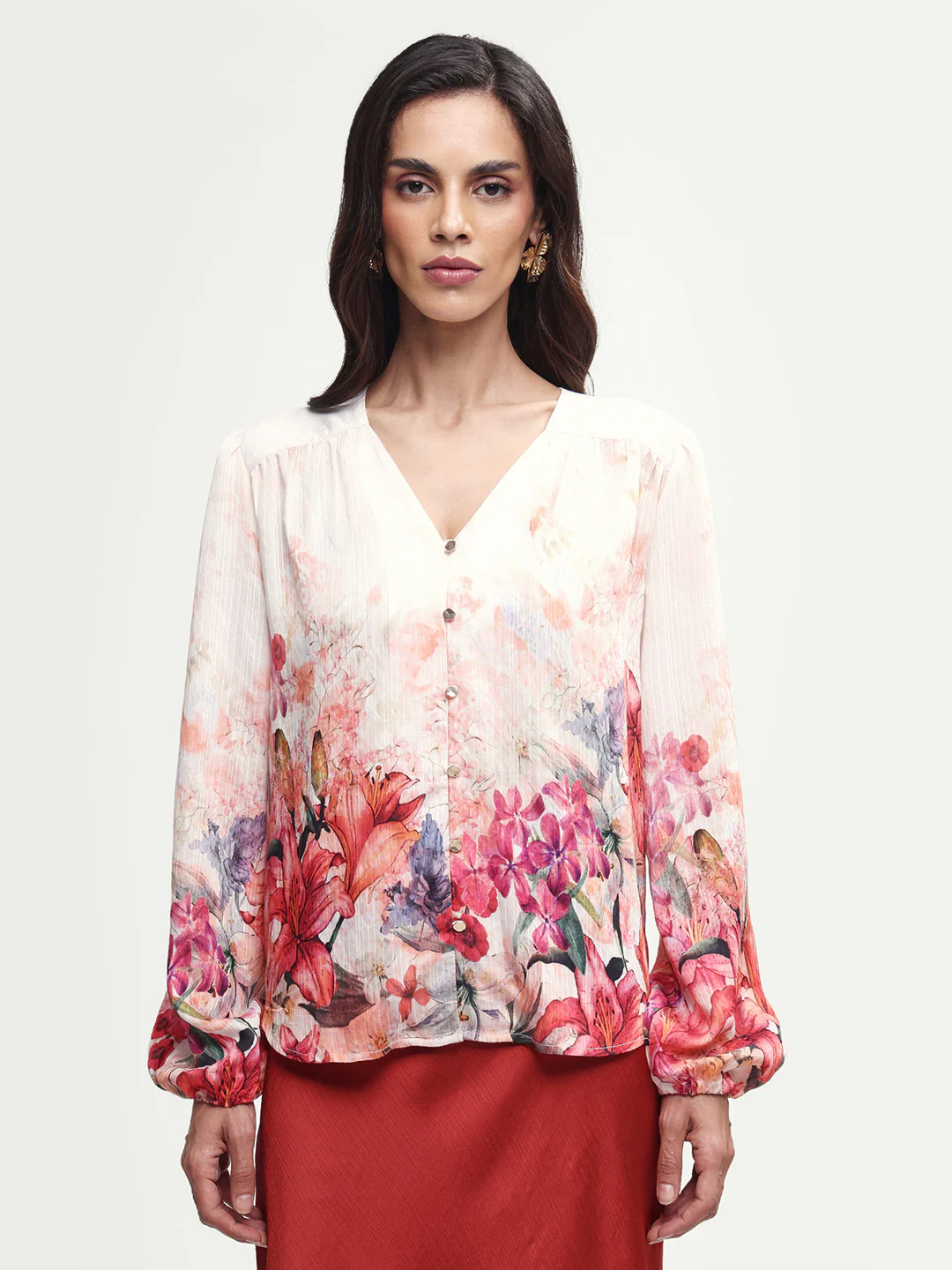 Rareism Women's Aerit Multi Viscose Blend Full Sleeve Regular Fit Floral Print Top - Image 5