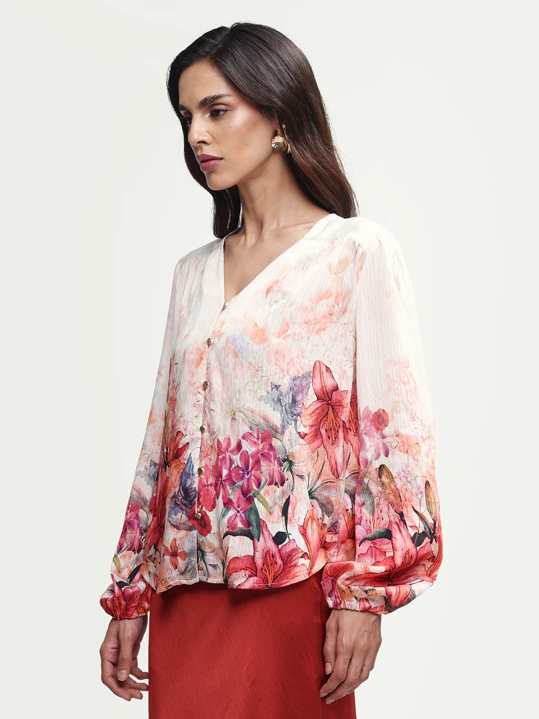 Rareism Women's Aerit Multi Viscose Blend Full Sleeve Regular Fit Floral Print Top - Image 6