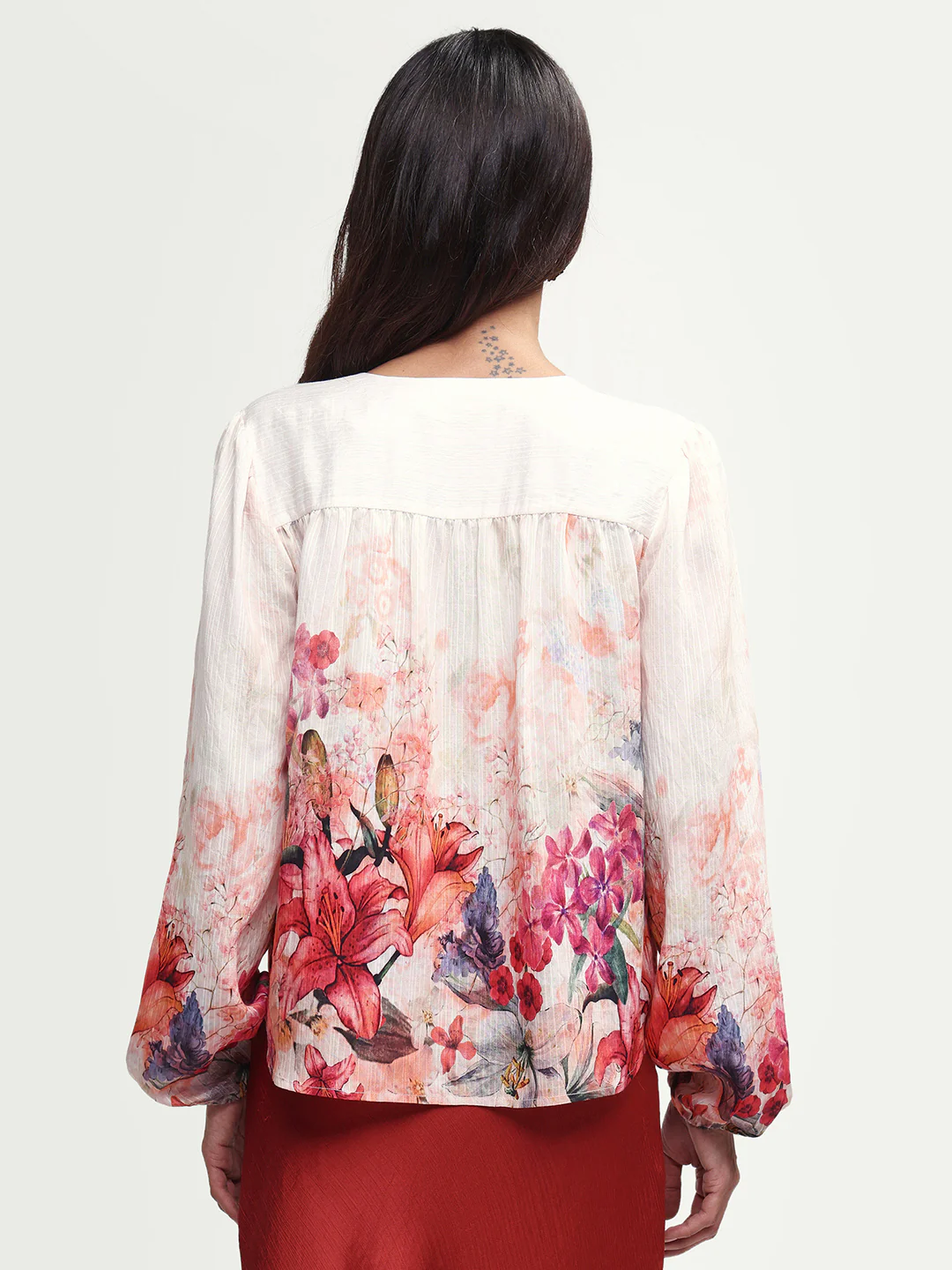 Rareism Women's Aerit Multi Viscose Blend Full Sleeve Regular Fit Floral Print Top - Image 7