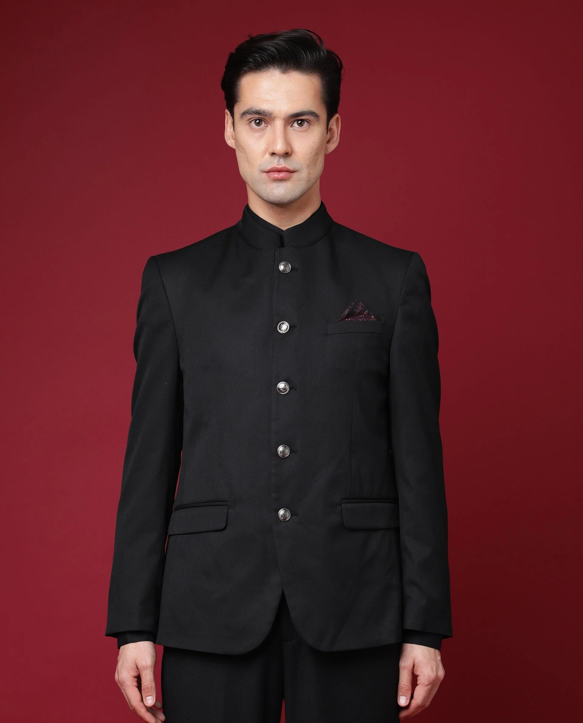 Rare Rabbit Men's Aero Black Polyester Plain Tailored Fit Full Sleeve Mandarin Collar Bandhgala Jodhpuri - Image 5