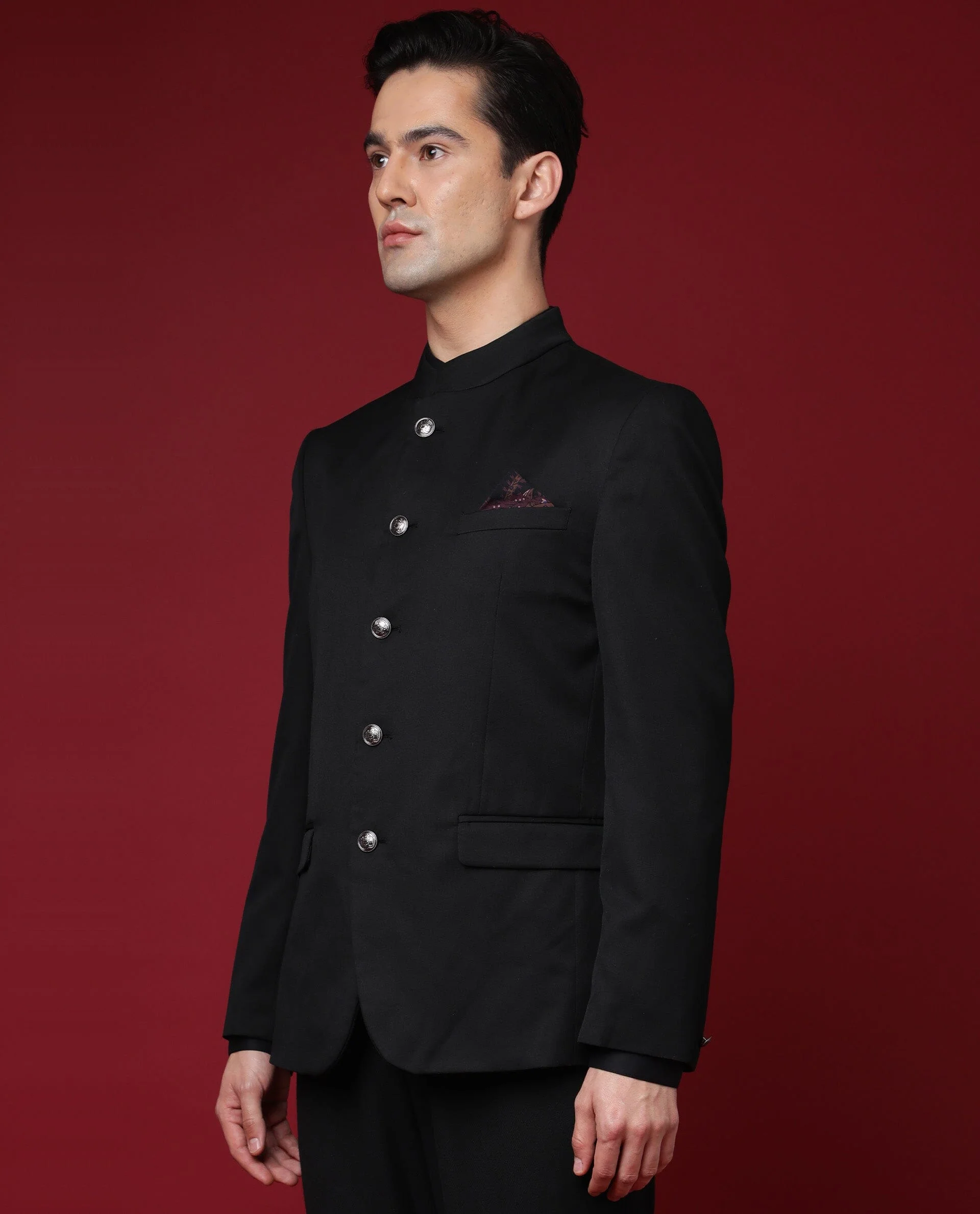 Rare Rabbit Men's Aero Black Polyester Plain Tailored Fit Full Sleeve Mandarin Collar Bandhgala Jodhpuri - Image 6
