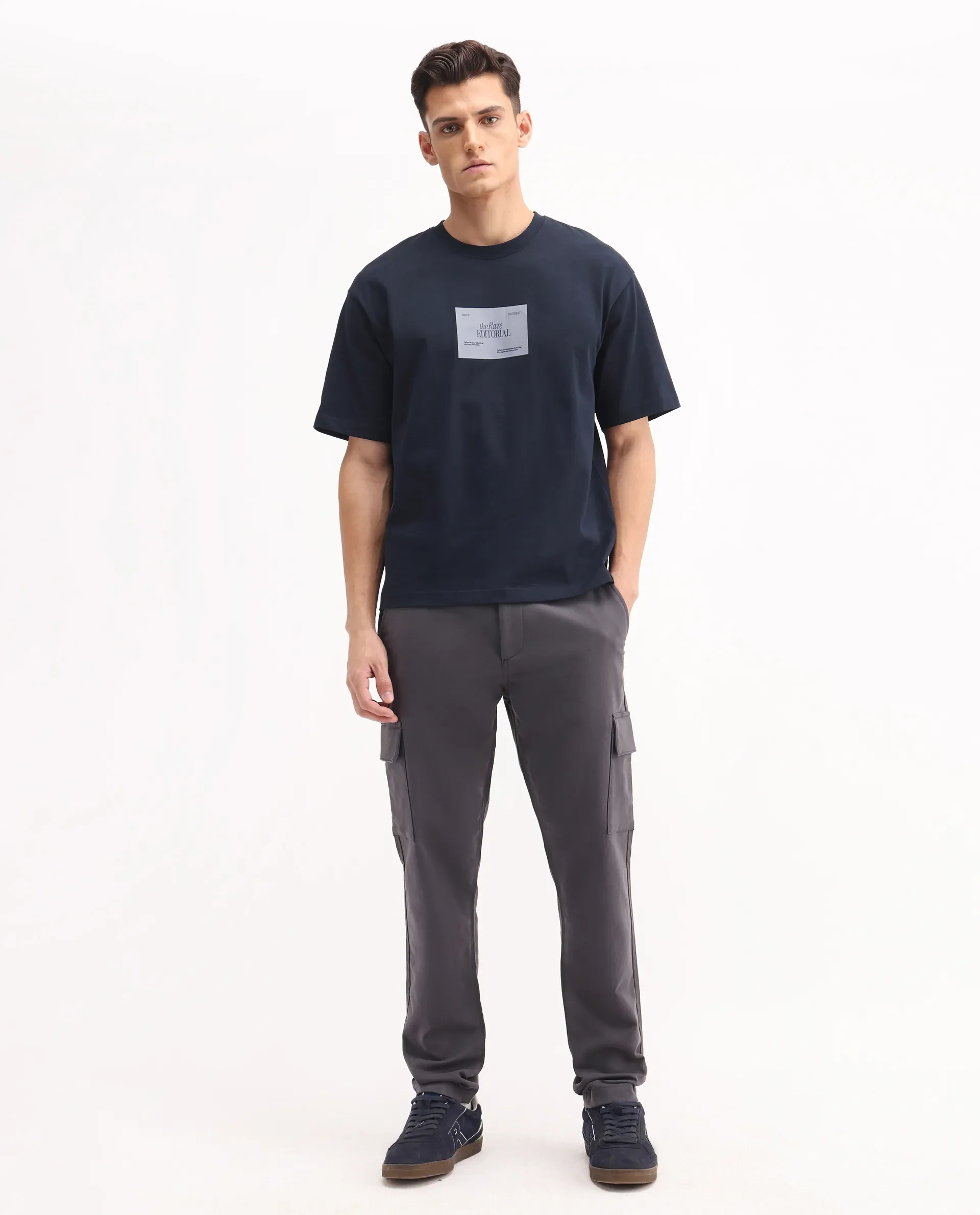 Rare Rabbit Men's Aero Dark Grey Cotton Blend Plain Relaxed Fit Trouser - Image 3