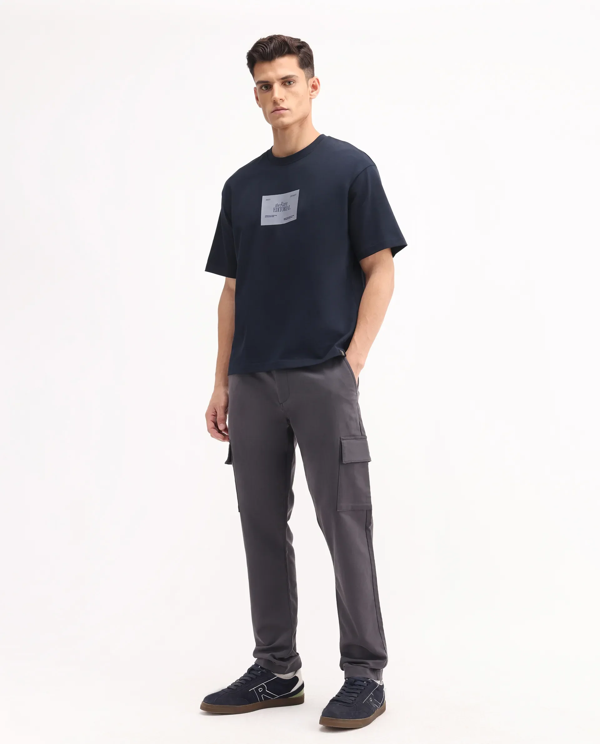 Rare Rabbit Men's Aero Dark Grey Cotton Blend Plain Relaxed Fit Trouser - Image 5