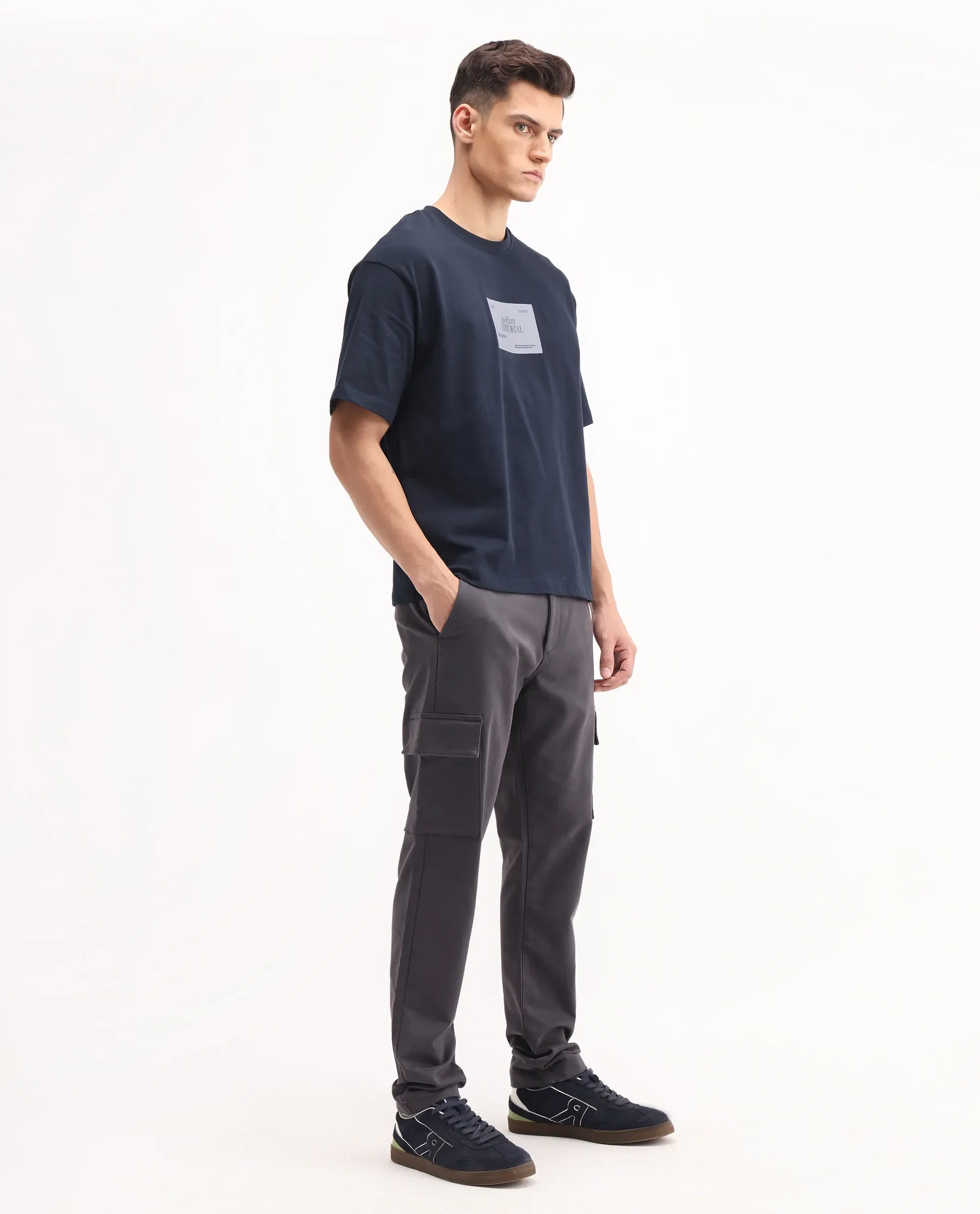 Rare Rabbit Men's Aero Dark Grey Cotton Blend Plain Relaxed Fit Trouser - Image 6