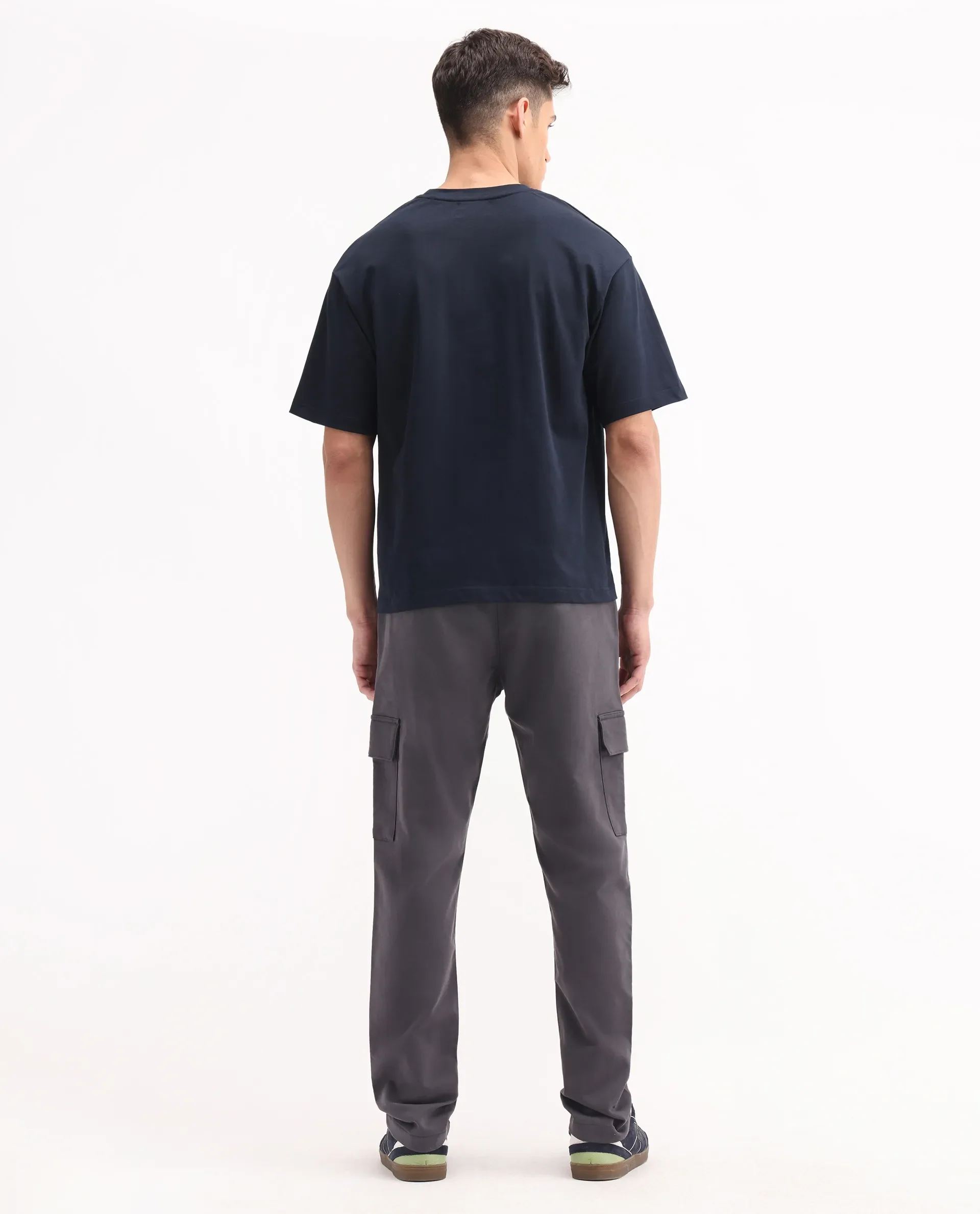 Rare Rabbit Men's Aero Dark Grey Cotton Blend Plain Relaxed Fit Trouser - Image 7