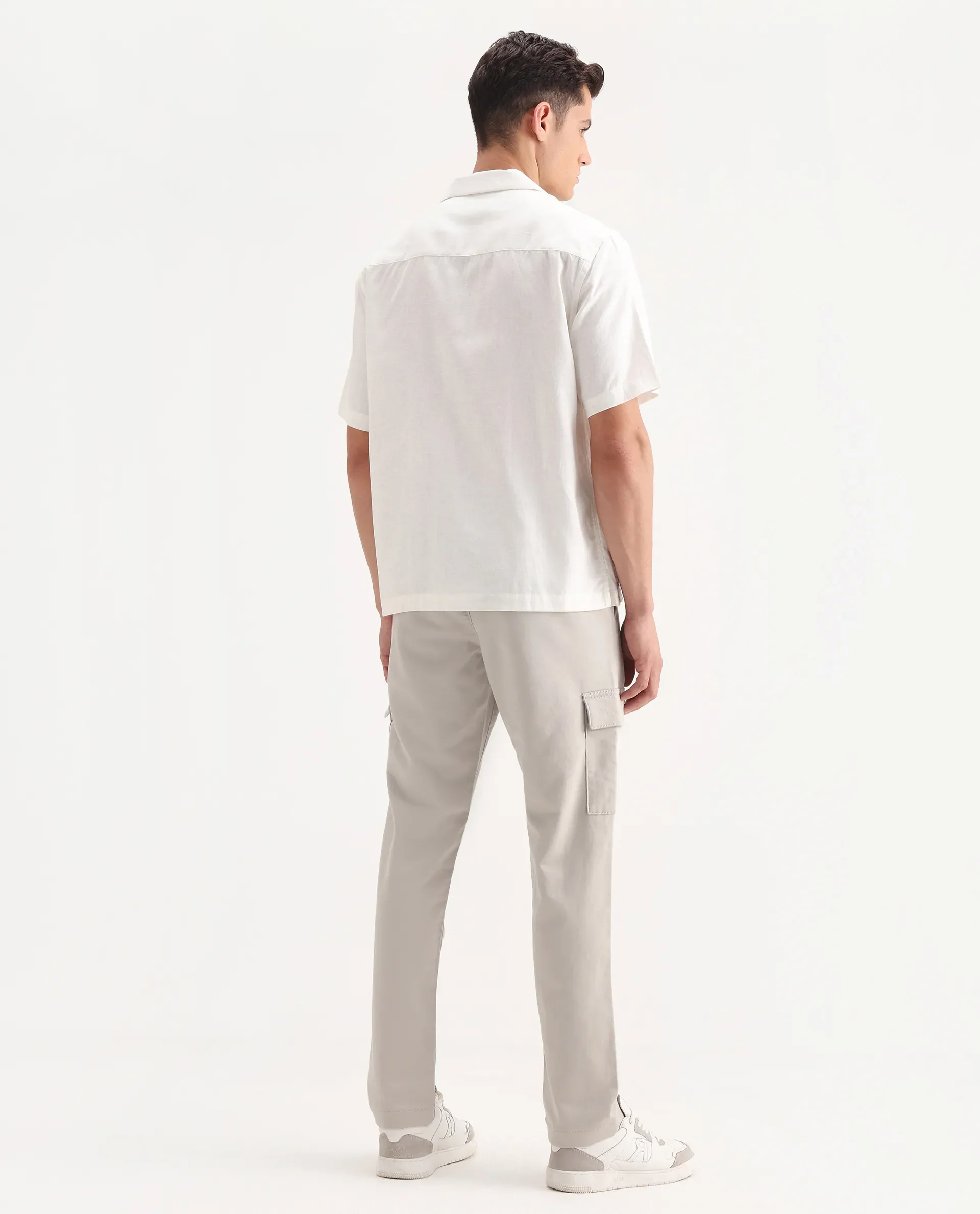 Rare Rabbit Men's Aero Light Grey Cotton Blend Plain Relaxed Fit Trouser - Image 8