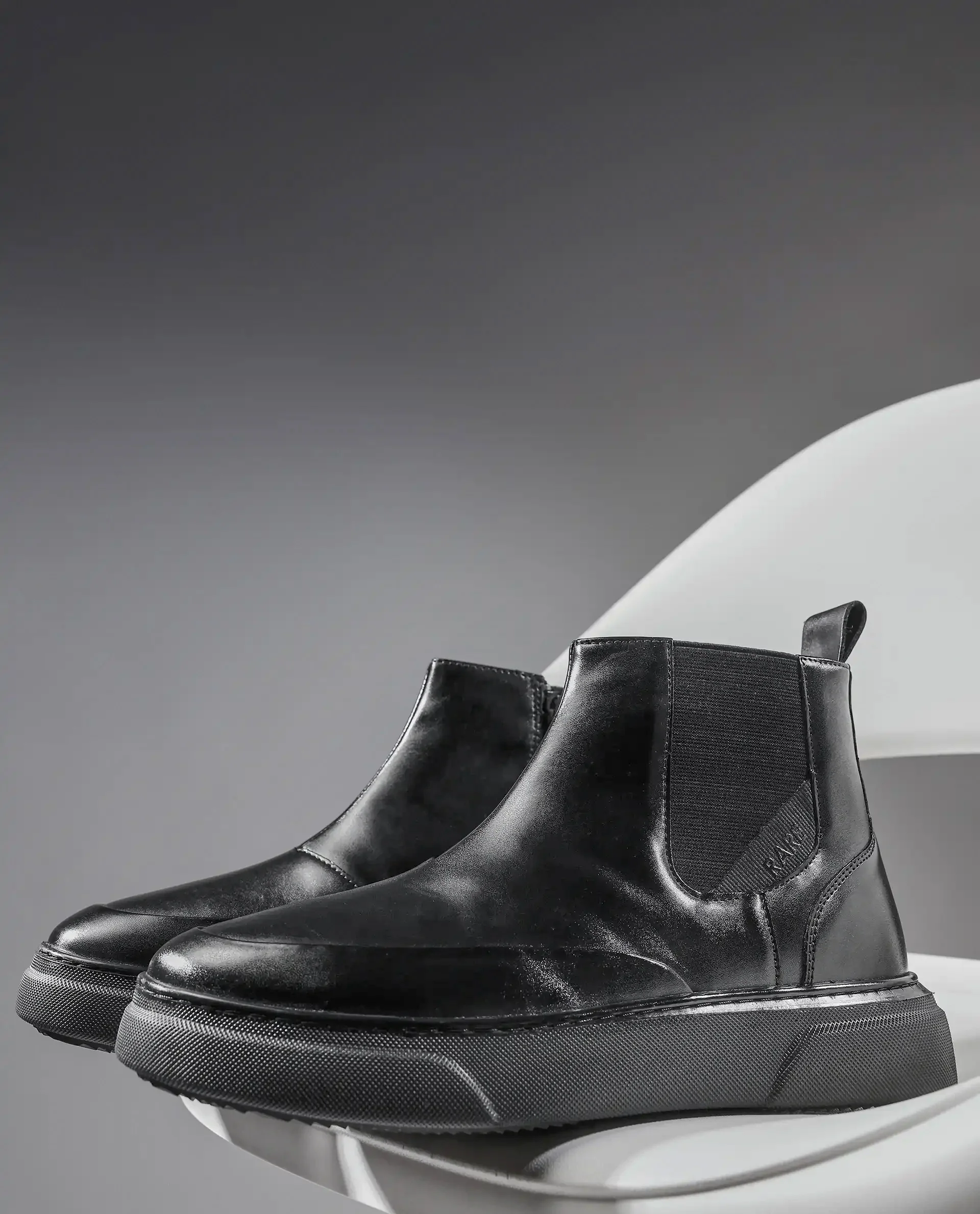 Rare Rabbit Men Aerodon Black Genuine Leather Zipper Closure High-Top Boot Sneaker - Image 2