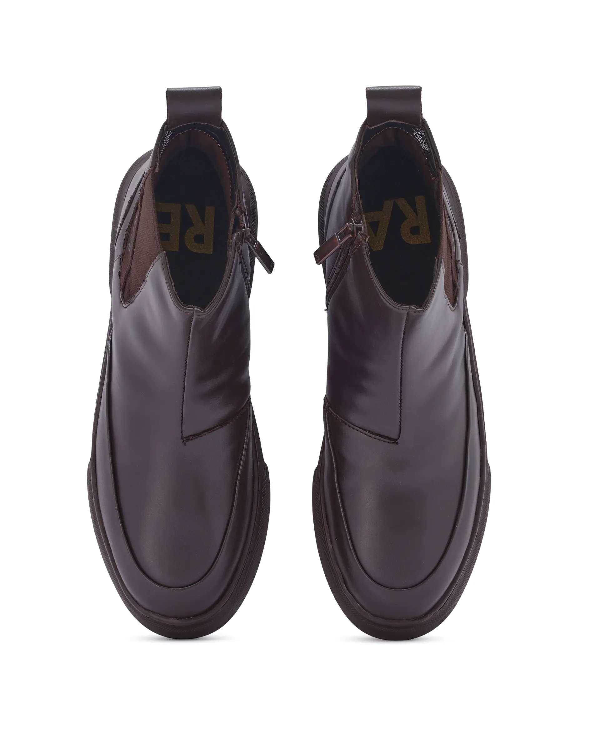 Rare Rabbit Men Aerodon Brown Genuine Leather Zipper Closure High-Top Boot Sneaker - Image 5