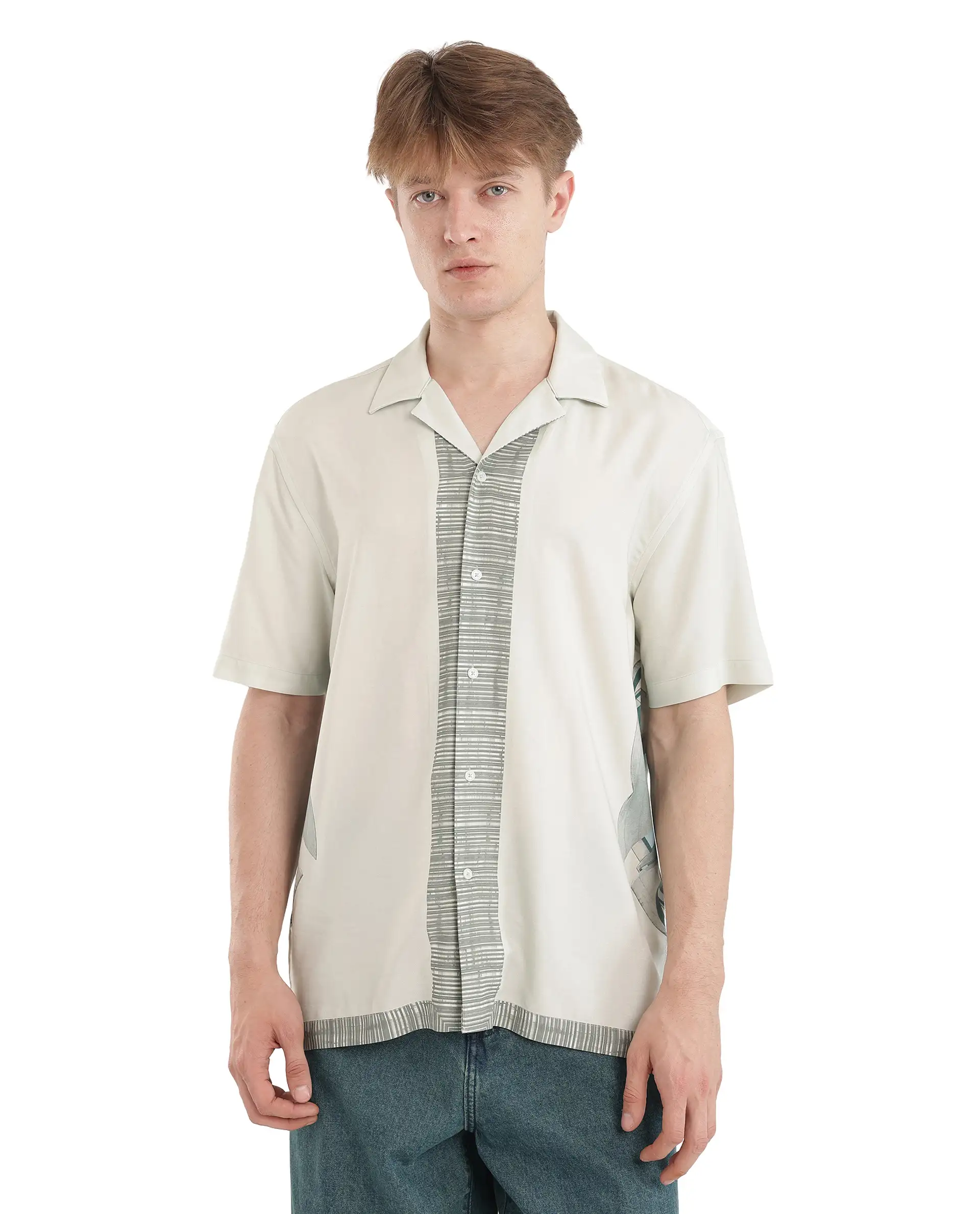 Rare Rabbit Men's Aeron Pastel Green Cotton Printed Boxy Fit Half Sleeve Cuban Collar Shirt - Image 3