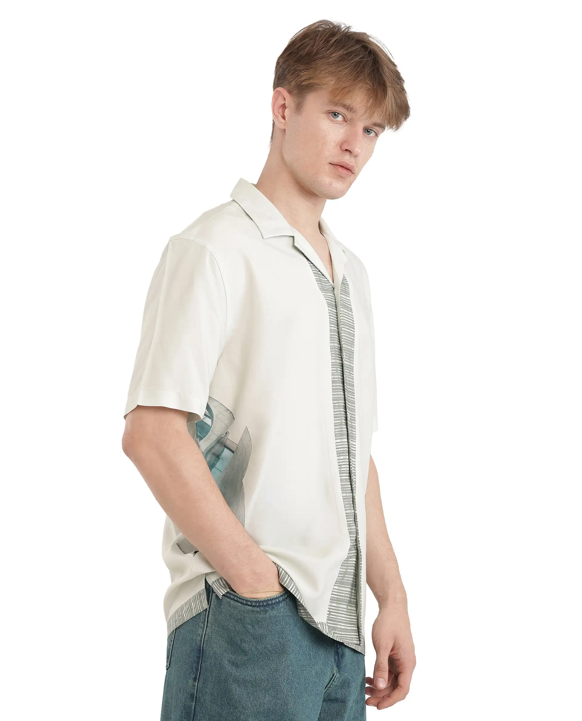 Rare Rabbit Men's Aeron Pastel Green Cotton Printed Boxy Fit Half Sleeve Cuban Collar Shirt - Image 8