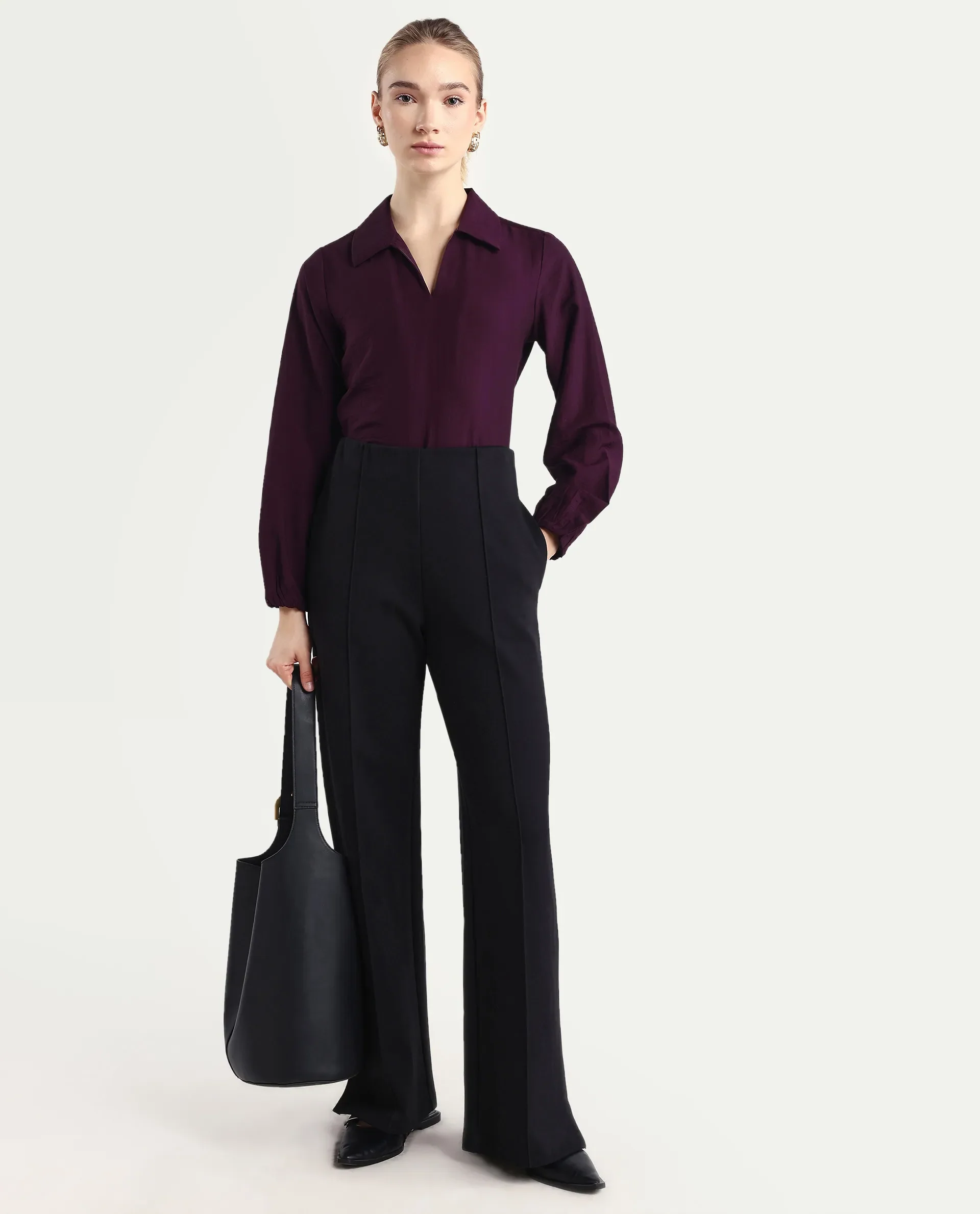 Rareism Women's Aeron Maroon Viscose Blend Full Sleeve Regular Fit Plain Top - Image 2