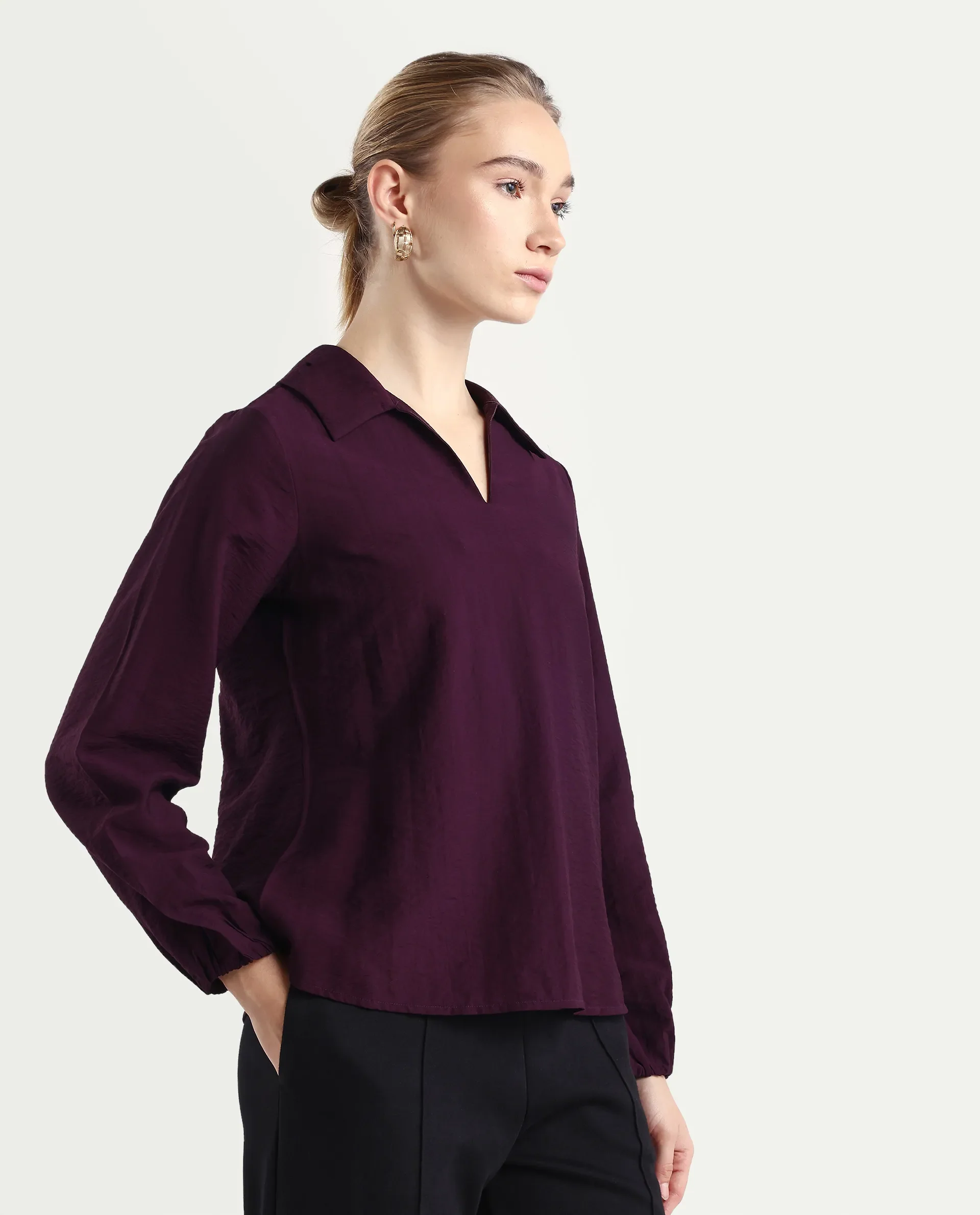 Rareism Women's Aeron Maroon Viscose Blend Full Sleeve Regular Fit Plain Top - Image 6