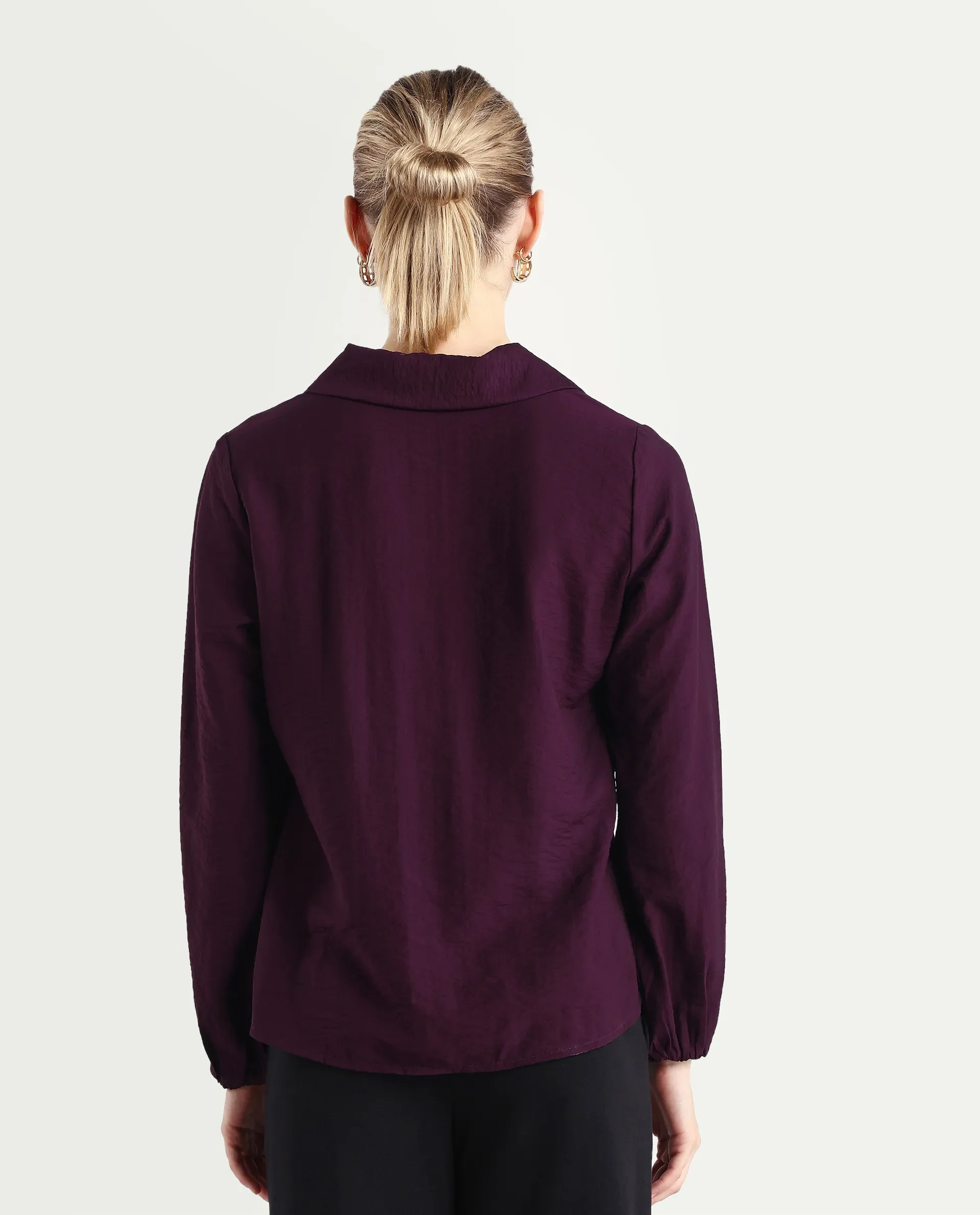 Rareism Women's Aeron Maroon Viscose Blend Full Sleeve Regular Fit Plain Top - Image 7