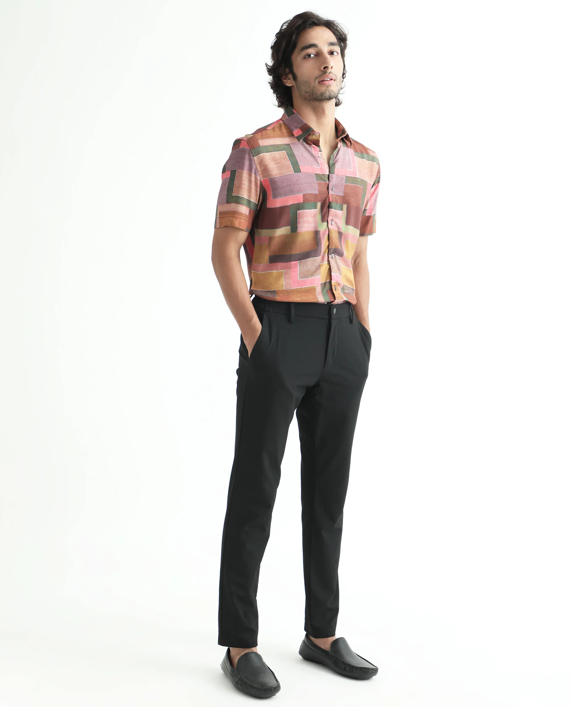 Rare Rabbit Men's Aether Mustard Viscose Abstract Print Regular Fit Half Sleeve Collared Shirt - Image 10