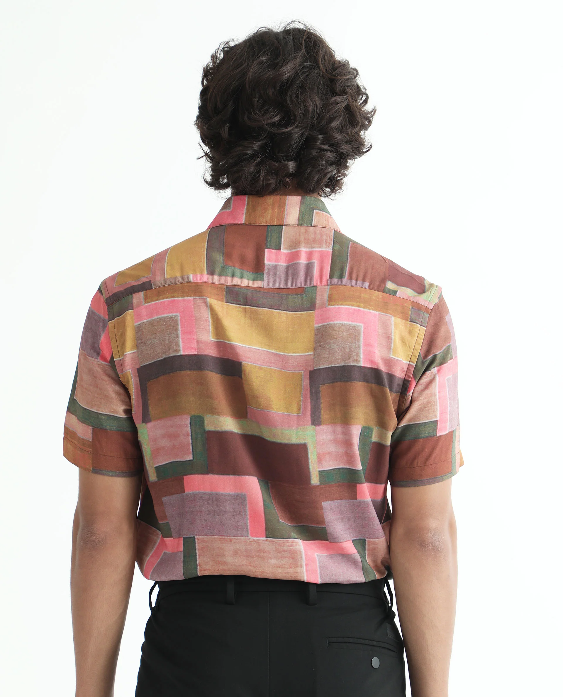 Rare Rabbit Men's Aether Mustard Viscose Abstract Print Regular Fit Half Sleeve Collared Shirt - Image 11