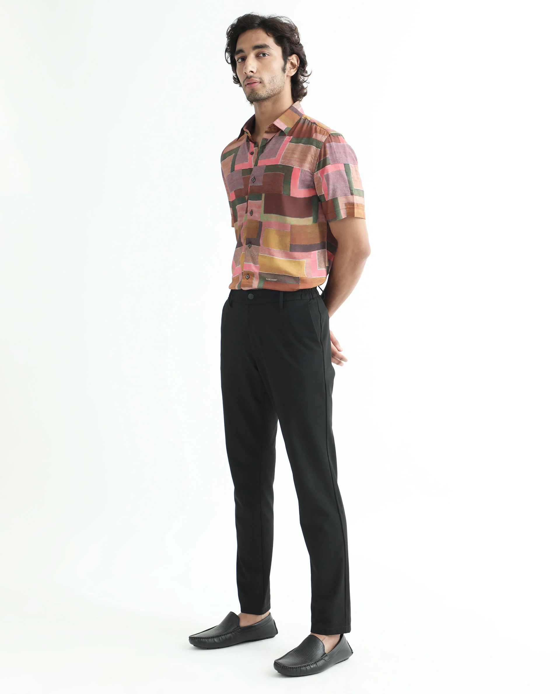 Rare Rabbit Men's Aether Mustard Viscose Abstract Print Regular Fit Half Sleeve Collared Shirt - Image 9