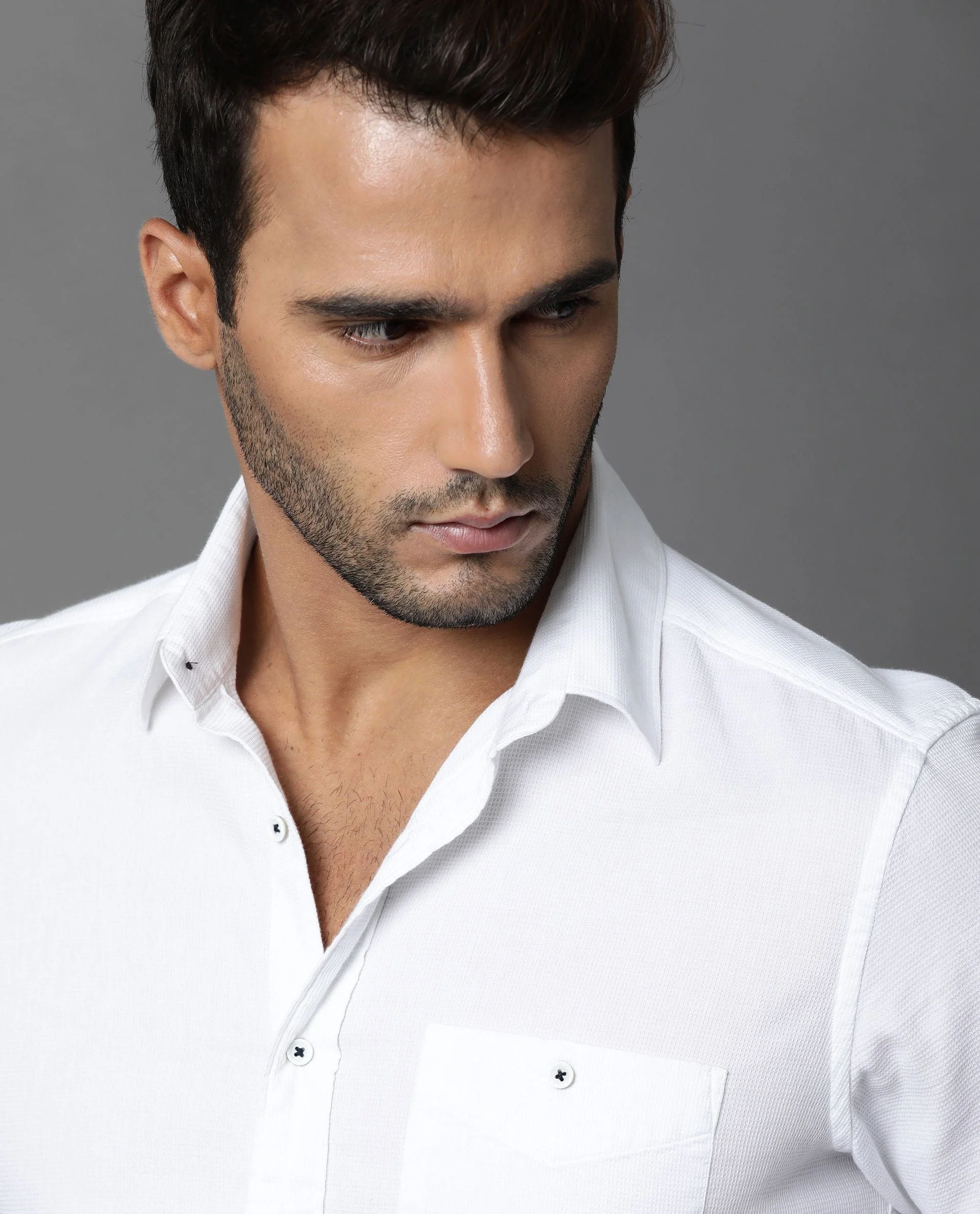 Rare Rabbit Men's Affel White Cotton Tailored Fit Half Sleeve Spread Collar Shirt - Image 4