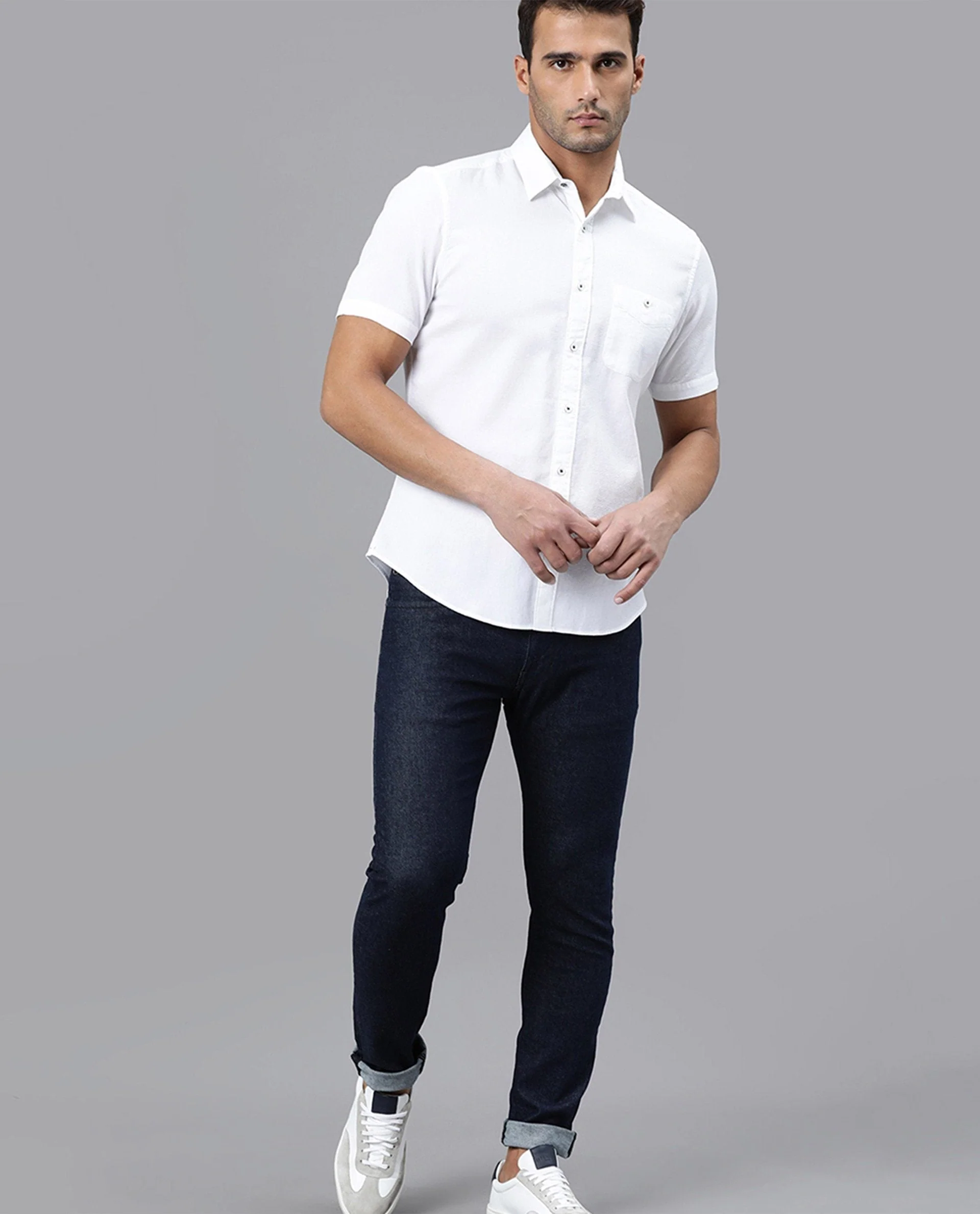 Rare Rabbit Men's Affel White Cotton Tailored Fit Half Sleeve Spread Collar Shirt - Image 5