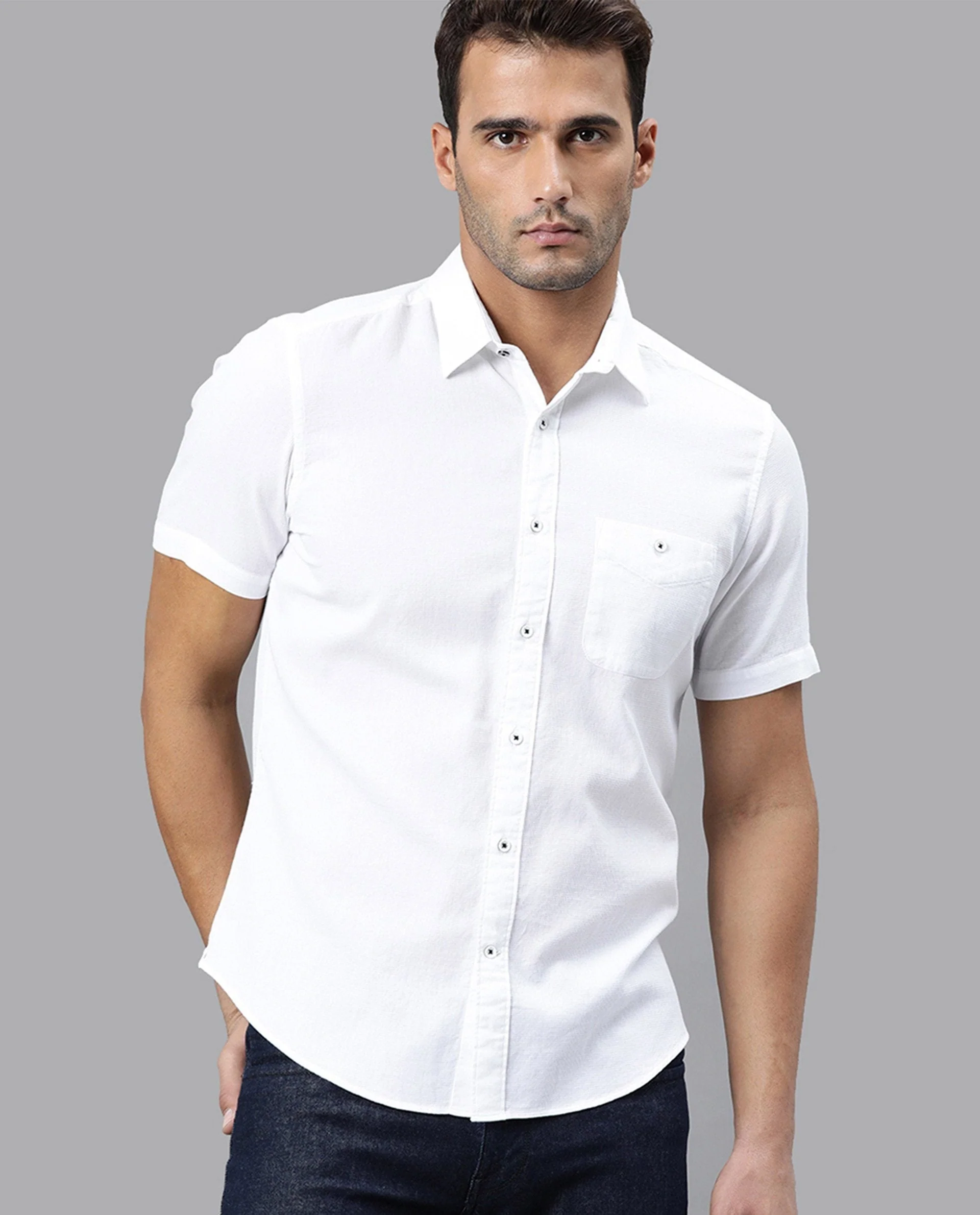 Rare Rabbit Men's Affel White Cotton Tailored Fit Half Sleeve Spread Collar Shirt - Image 6