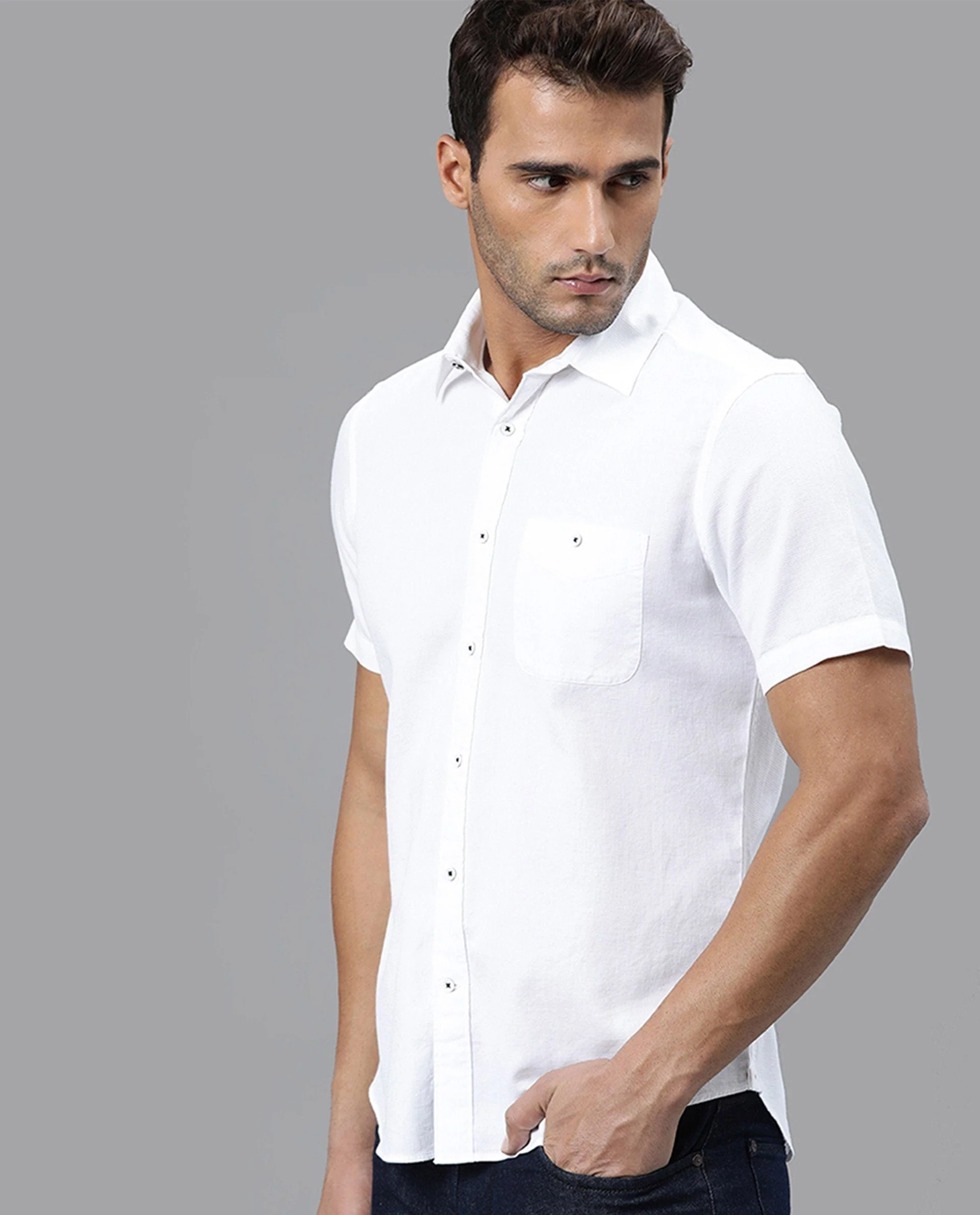 Rare Rabbit Men's Affel White Cotton Tailored Fit Half Sleeve Spread Collar Shirt - Image 8