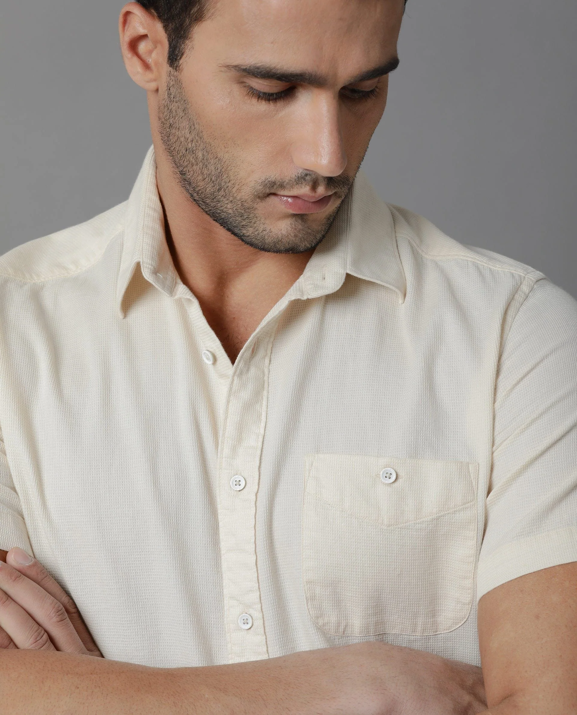 Rare Rabbit Men's Affel Yellow Cotton Regular Fit Half Sleeve Spread Collar Shirt - Image 5