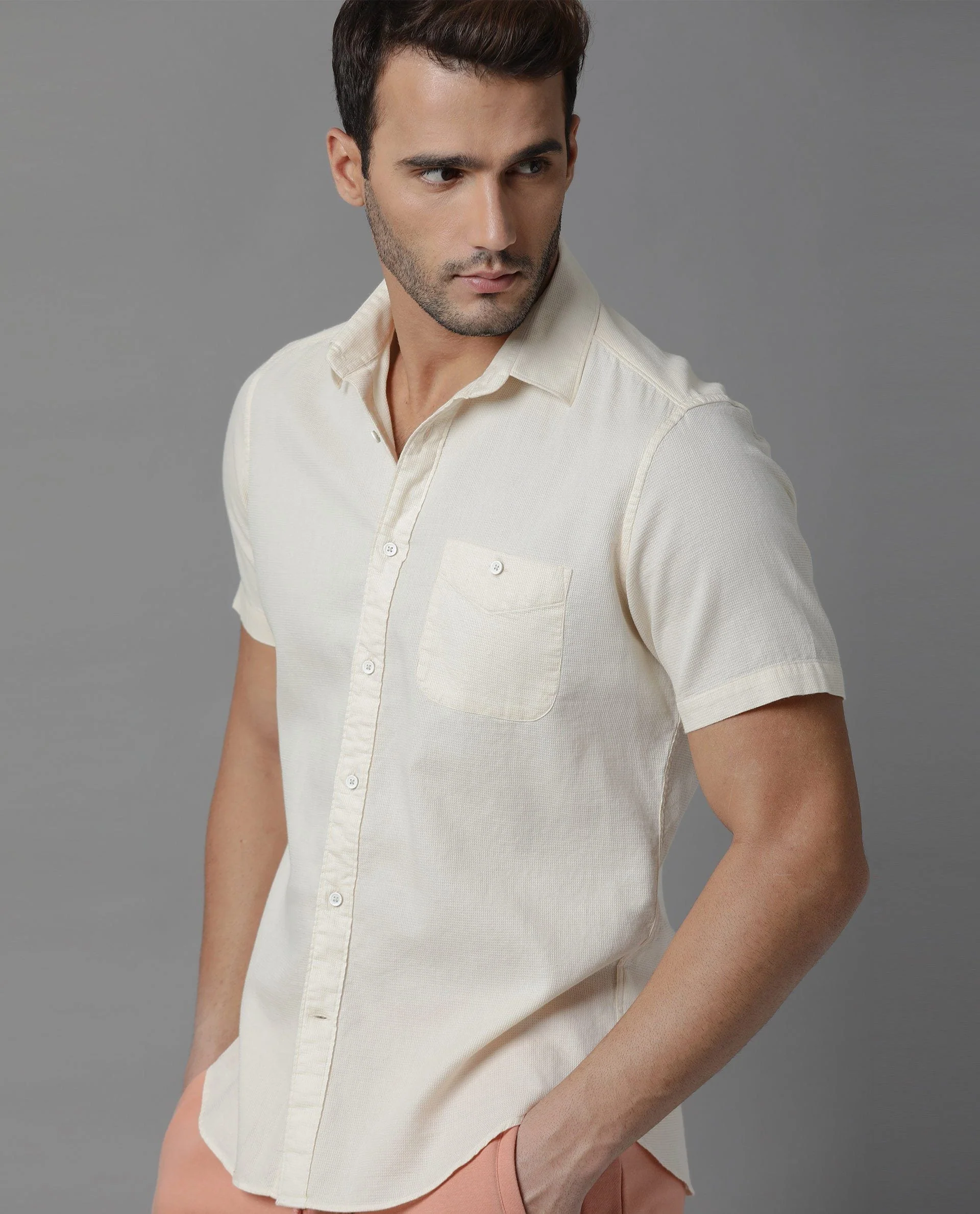 Rare Rabbit Men's Affel Yellow Cotton Regular Fit Half Sleeve Spread Collar Shirt - Image 6