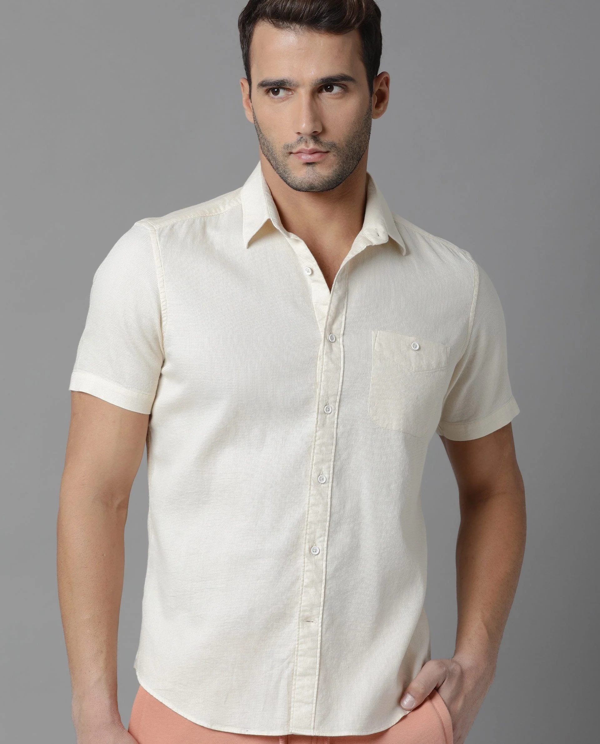 Rare Rabbit Men's Affel Yellow Cotton Regular Fit Half Sleeve Spread Collar Shirt - Image 7