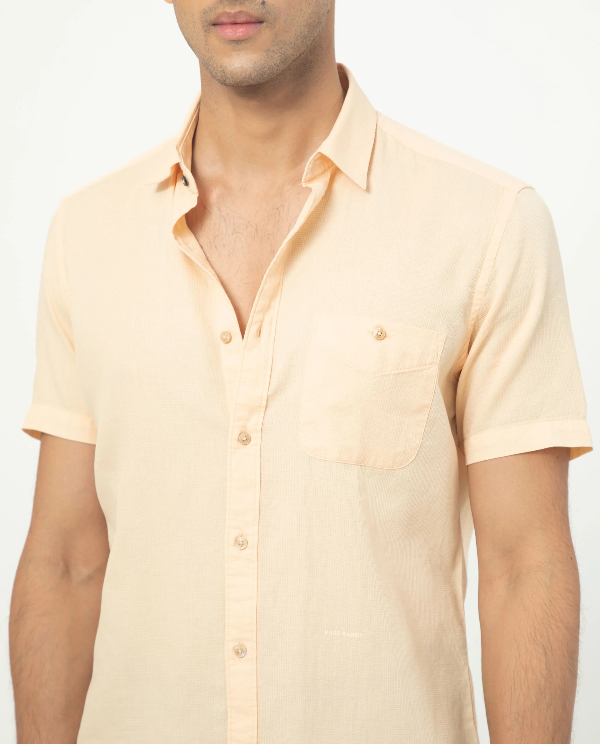 Rare Rabbit Men's Affle Peach Cotton Plain Tailored Fit Half Sleeve Collared Shirt - Image 5