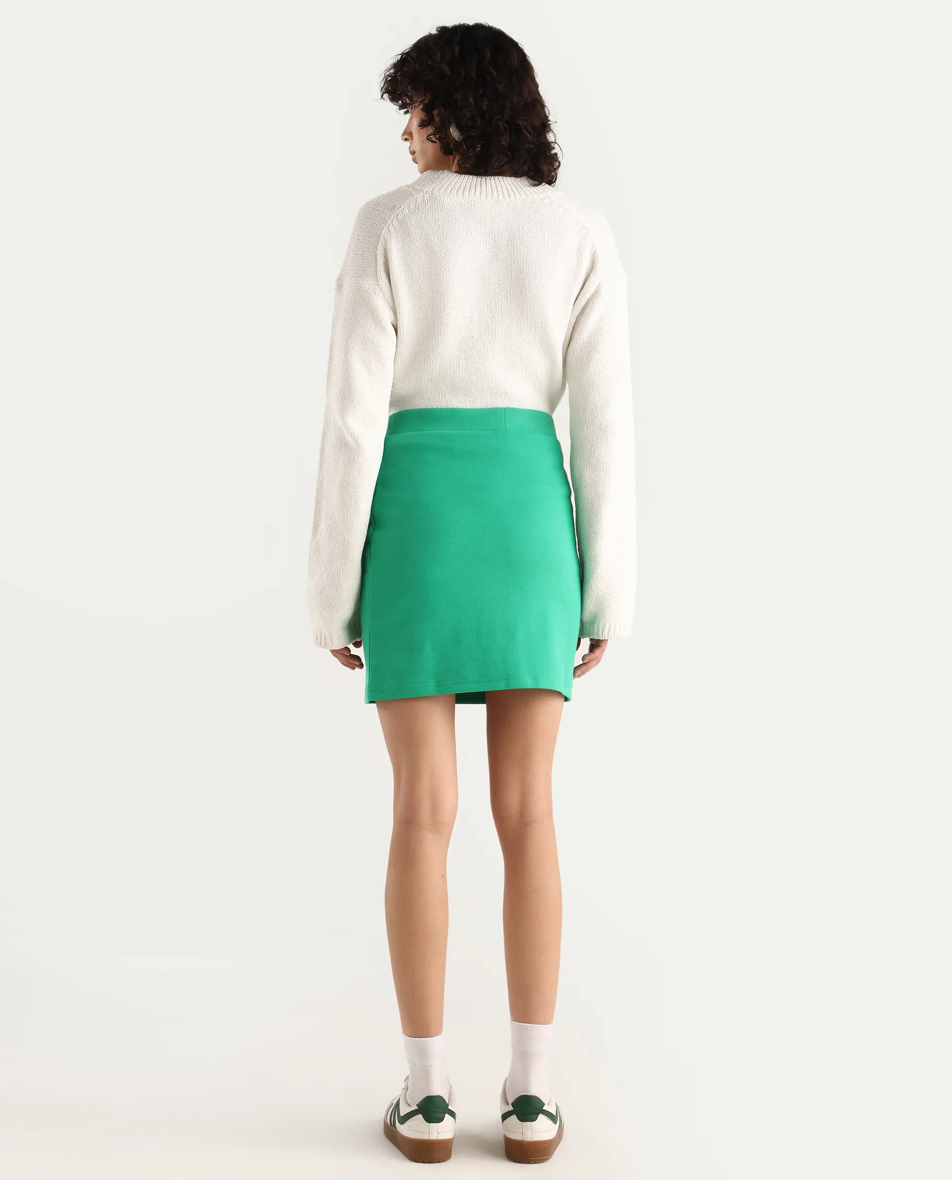 Rareism Women's Afkor B Green Cotton Plain Mini Regular Fit Skirt - Image 6