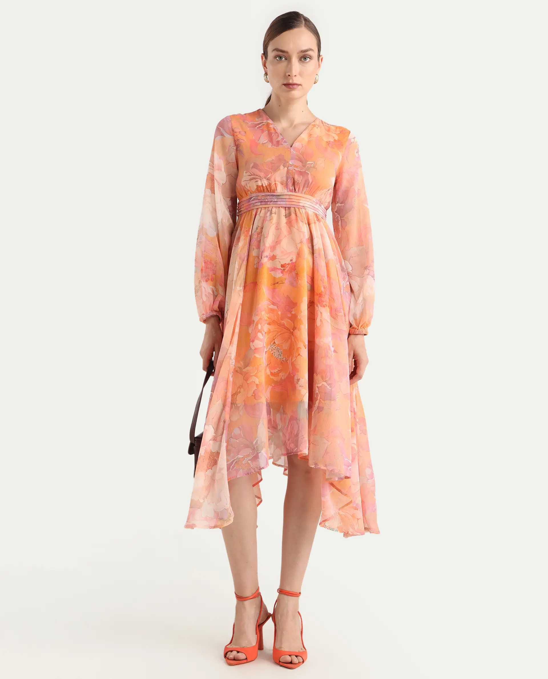 Rareism Women's Afriko Light Multi Polyester V-Neck Fit And Flare Floral Print Dress - Image 2