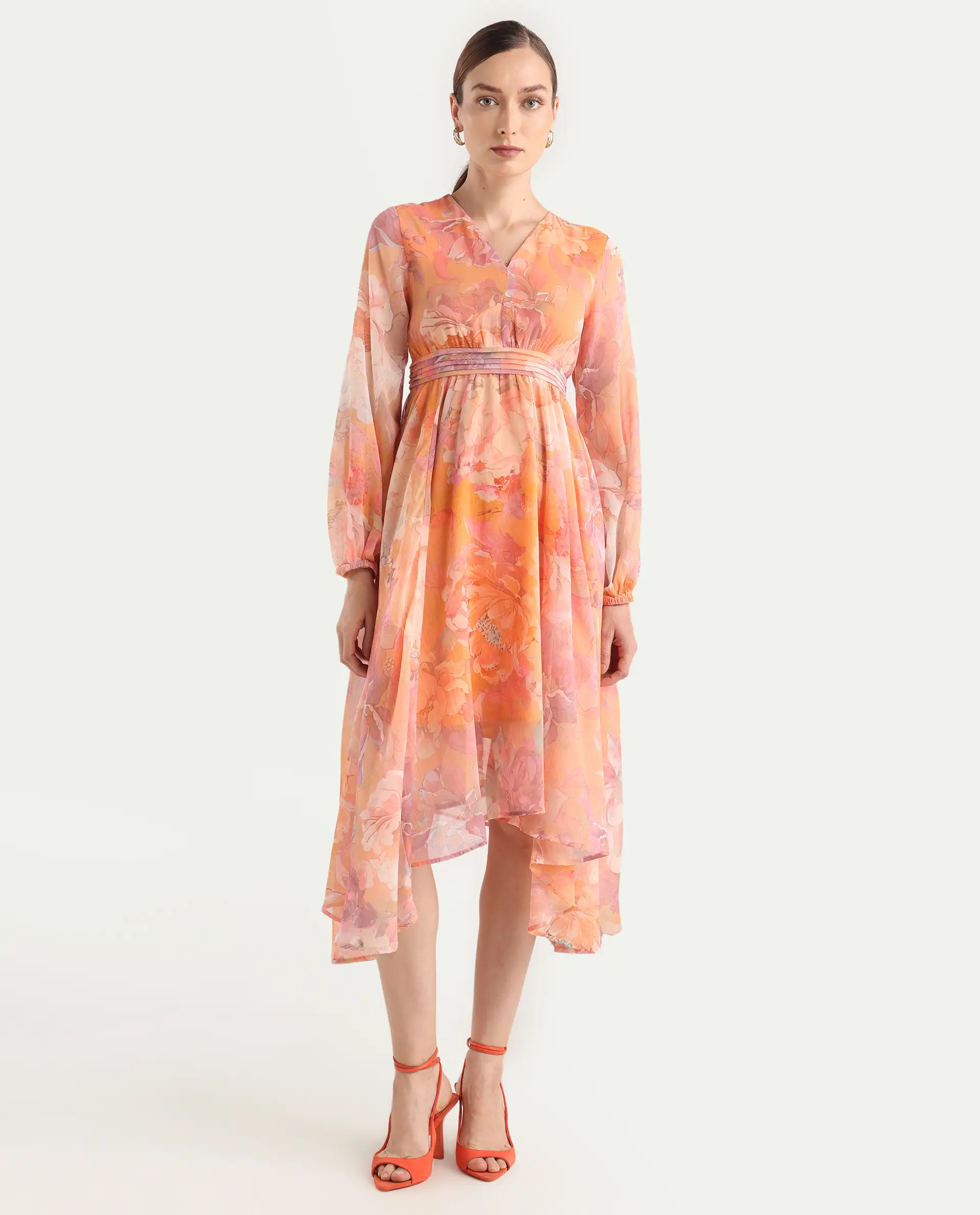 Rareism Women's Afriko Light Multi Polyester V-Neck Fit And Flare Floral Print Dress - Image 3