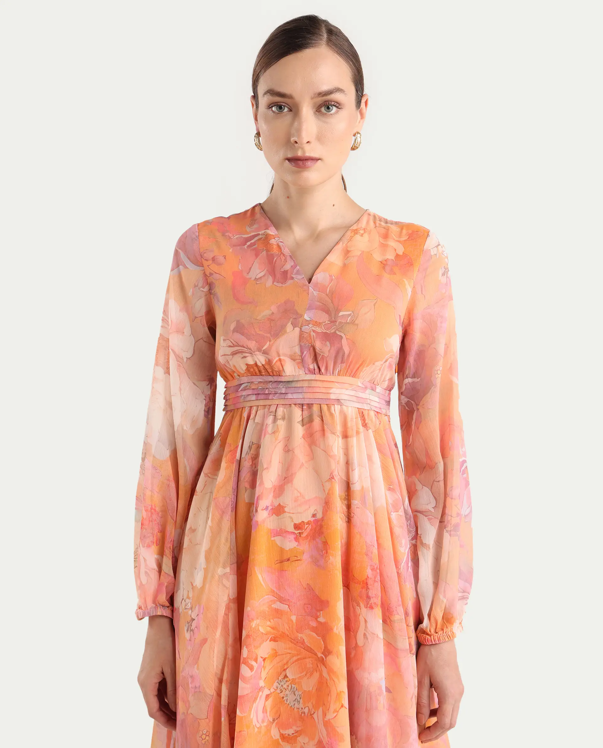 Rareism Women's Afriko Light Multi Polyester V-Neck Fit And Flare Floral Print Dress - Image 4
