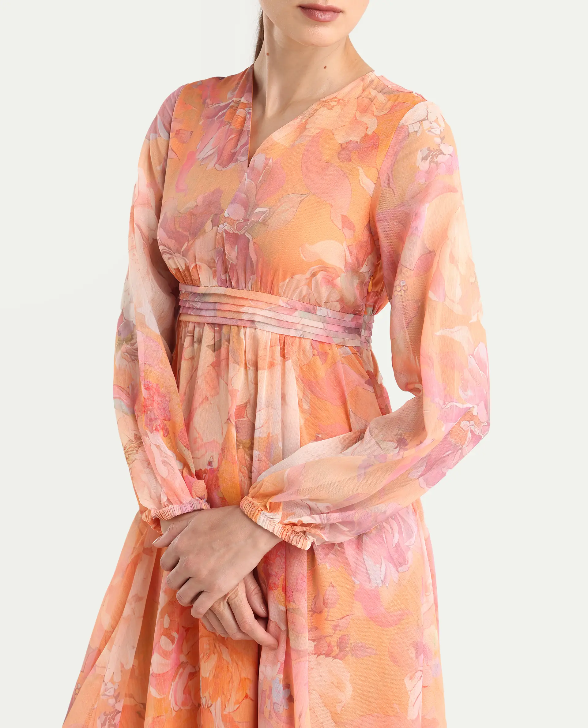 Rareism Women's Afriko Light Multi Polyester V-Neck Fit And Flare Floral Print Dress - Image 5