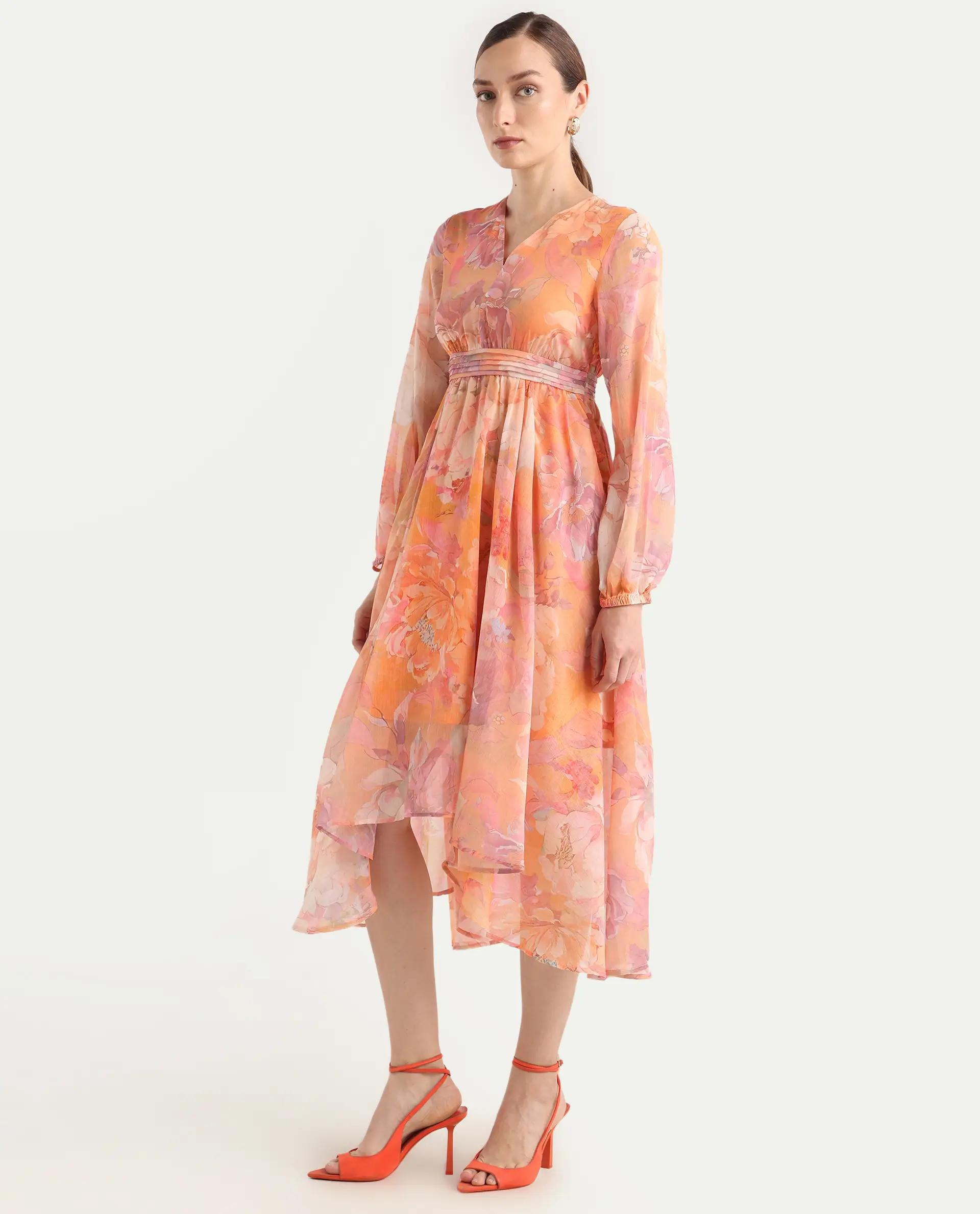 Rareism Women's Afriko Light Multi Polyester V-Neck Fit And Flare Floral Print Dress - Image 6