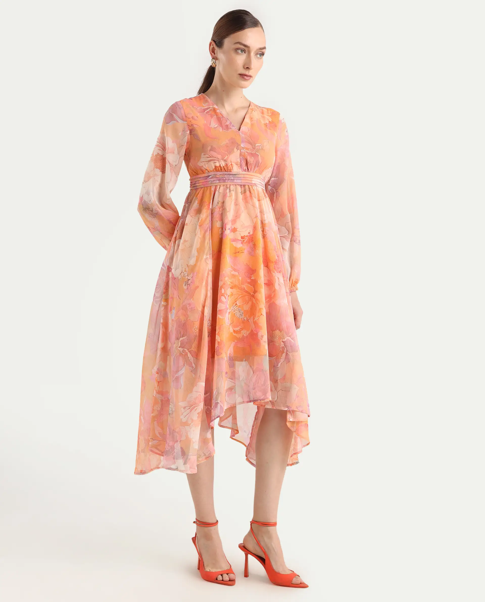 Rareism Women's Afriko Light Multi Polyester V-Neck Fit And Flare Floral Print Dress - Image 7