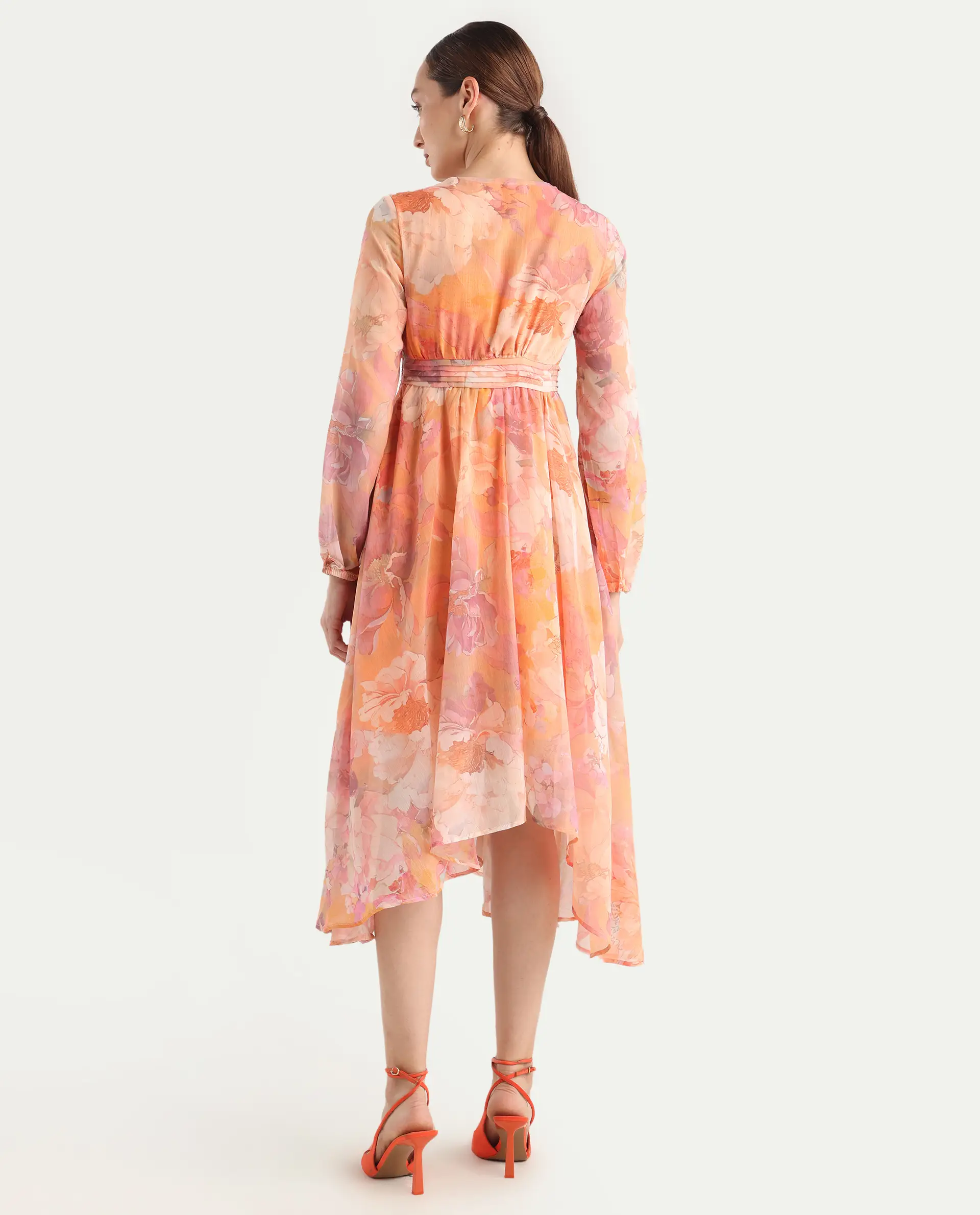 Rareism Women's Afriko Light Multi Polyester V-Neck Fit And Flare Floral Print Dress - Image 8