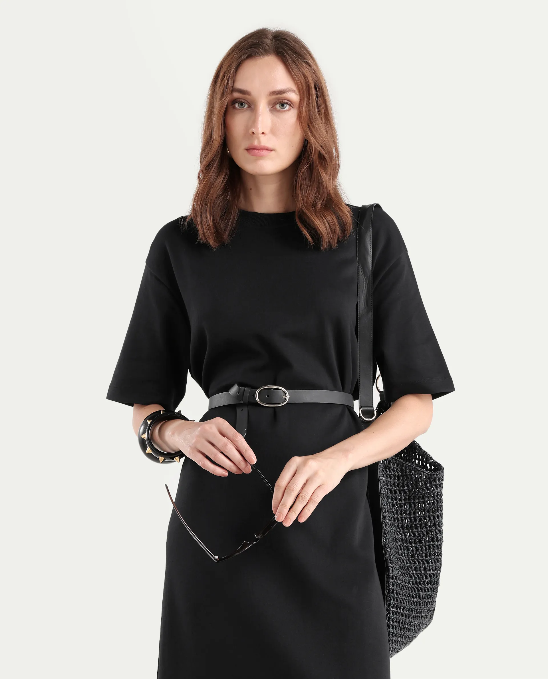 Rareism Women's Afrinca Black Cotton Blend Crew Neck Plain Maxi Relaxed Fit Dress - Image 2