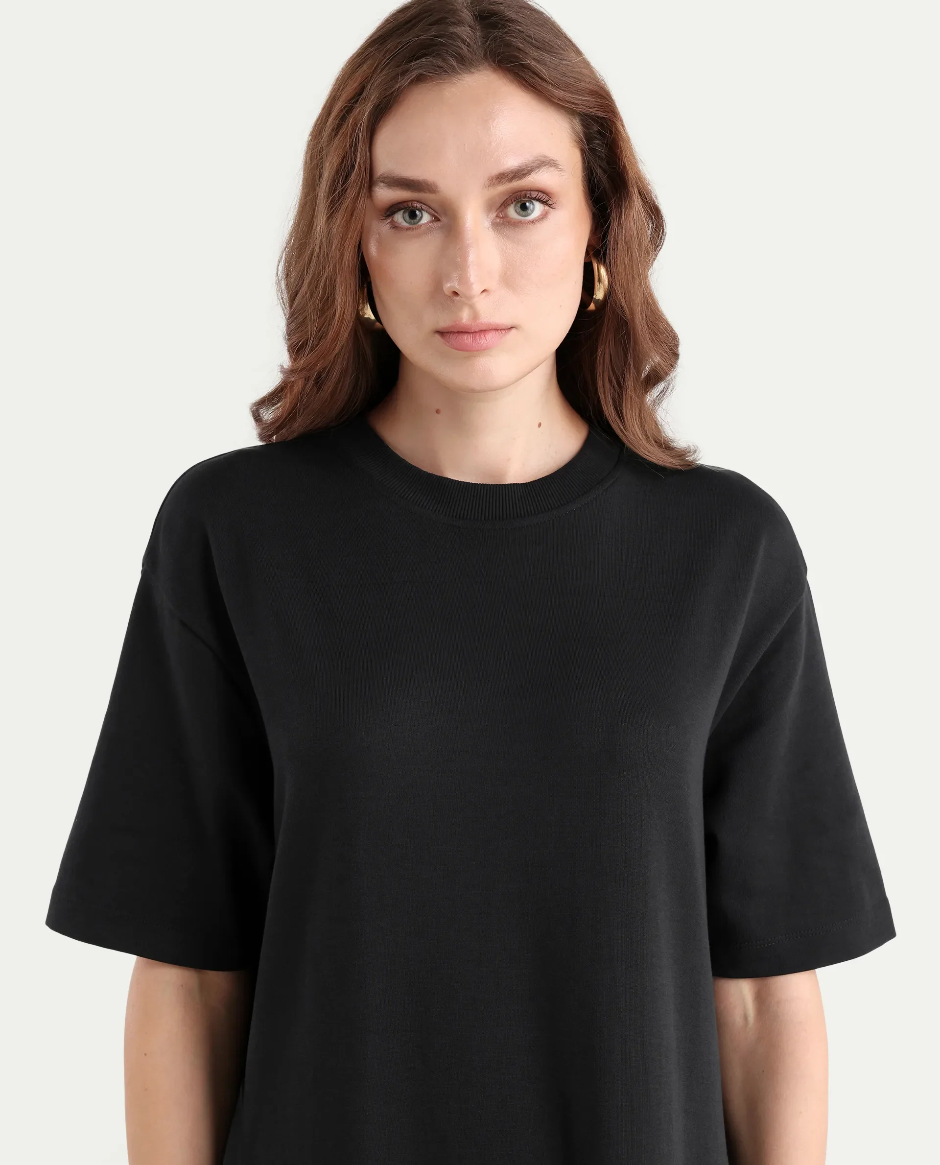Rareism Women's Afrinca Black Cotton Blend Crew Neck Plain Maxi Relaxed Fit Dress - Image 4