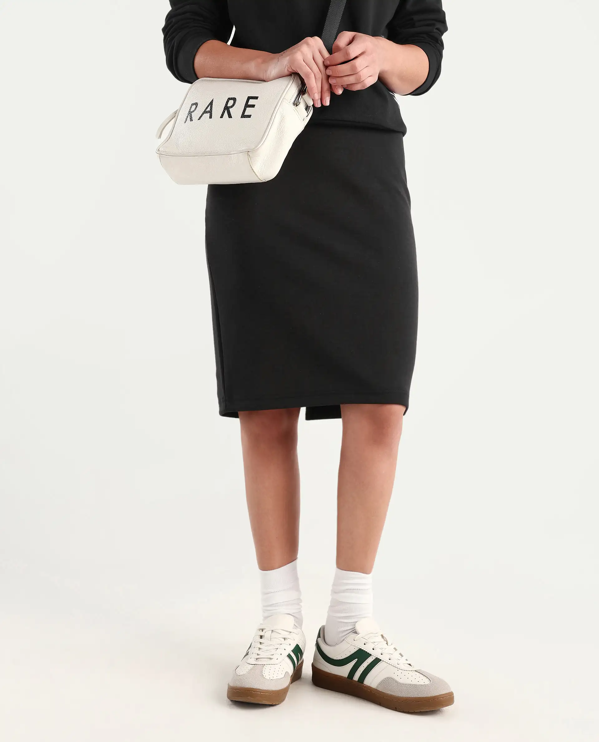 Rareism Women's Afsko B Black Cotton Plain Midi Straight Fit Skirt - Image 2