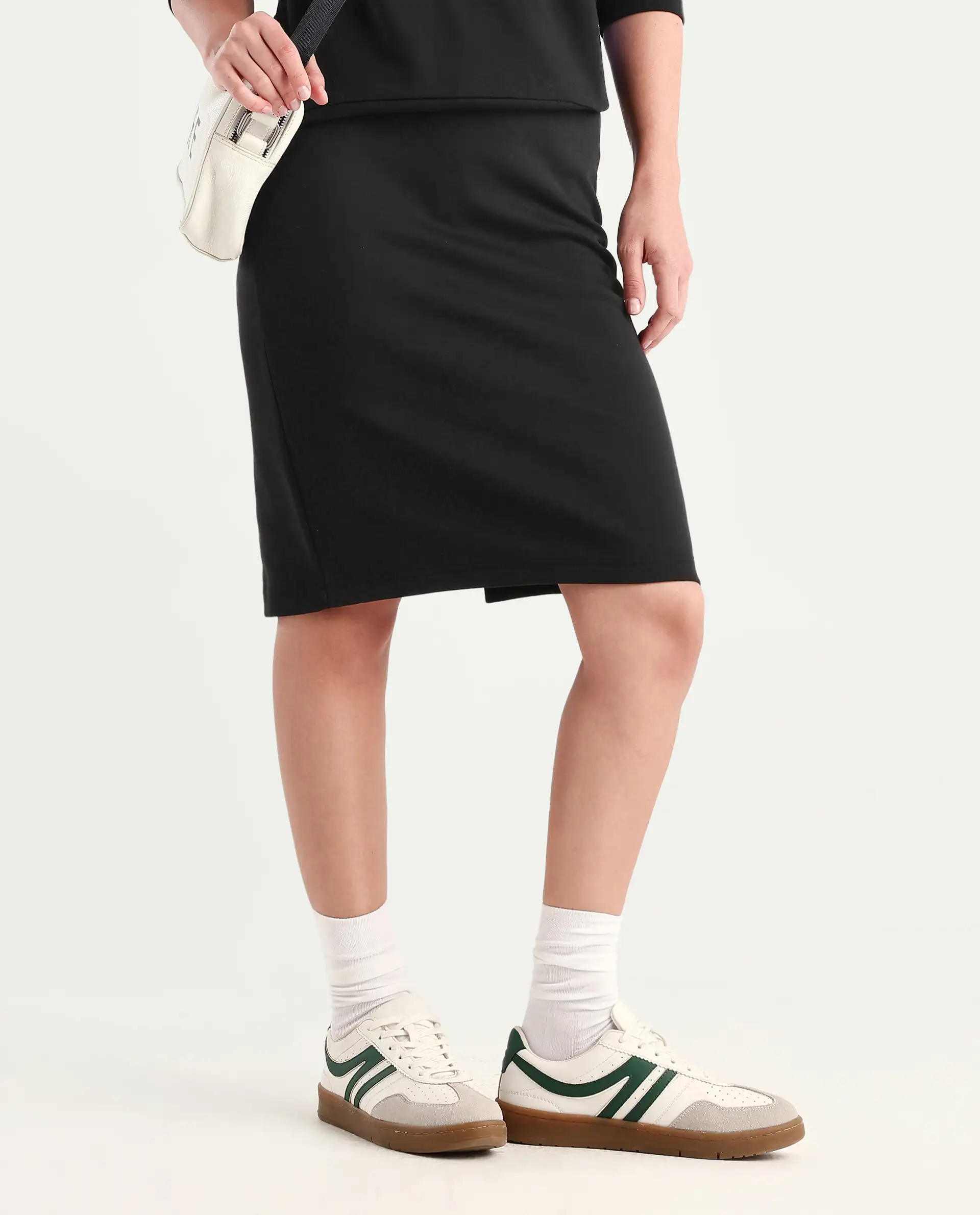 Rareism Women's Afsko B Black Cotton Plain Midi Straight Fit Skirt - Image 7