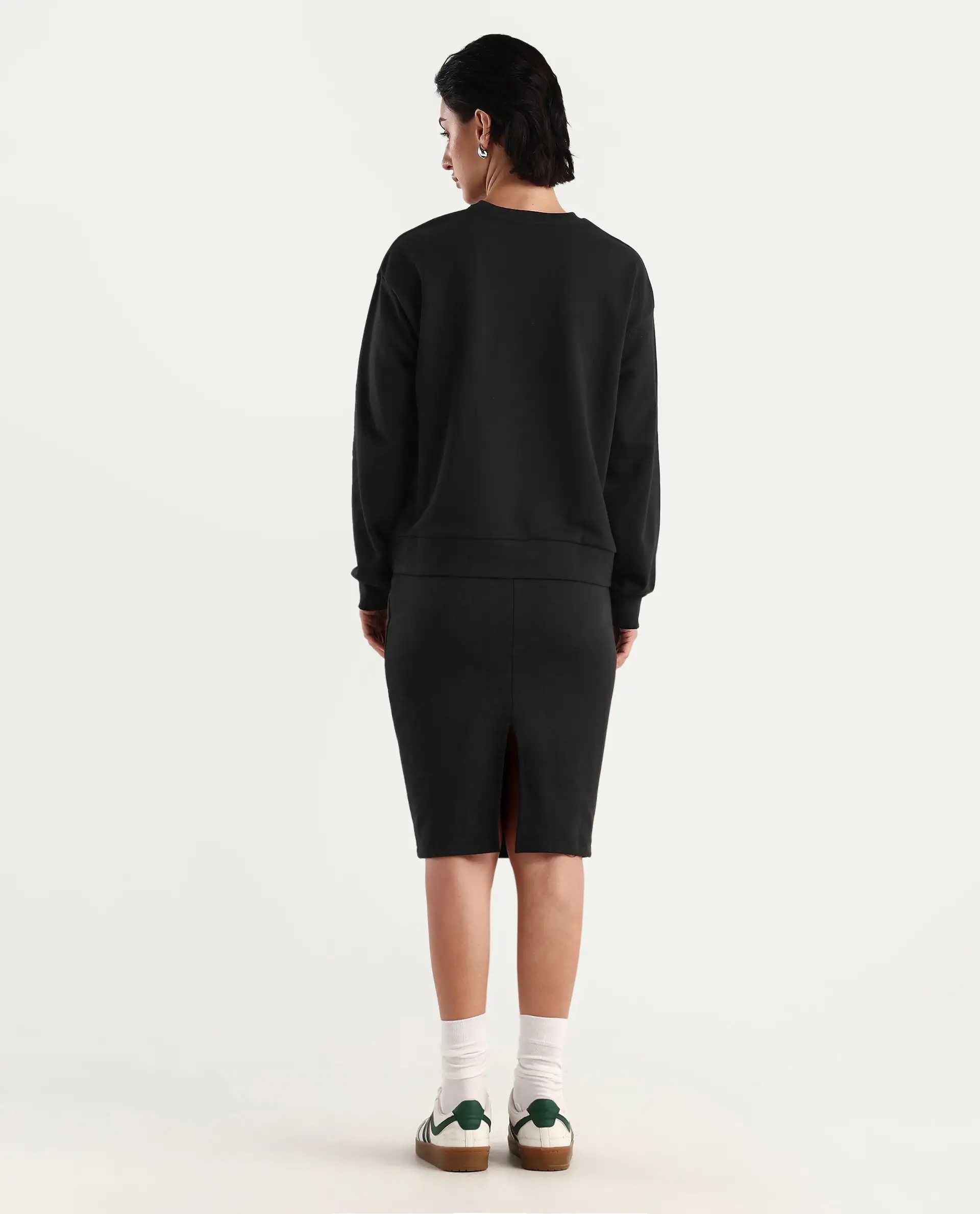 Rareism Women's Afsko B Black Cotton Plain Midi Straight Fit Skirt - Image 9