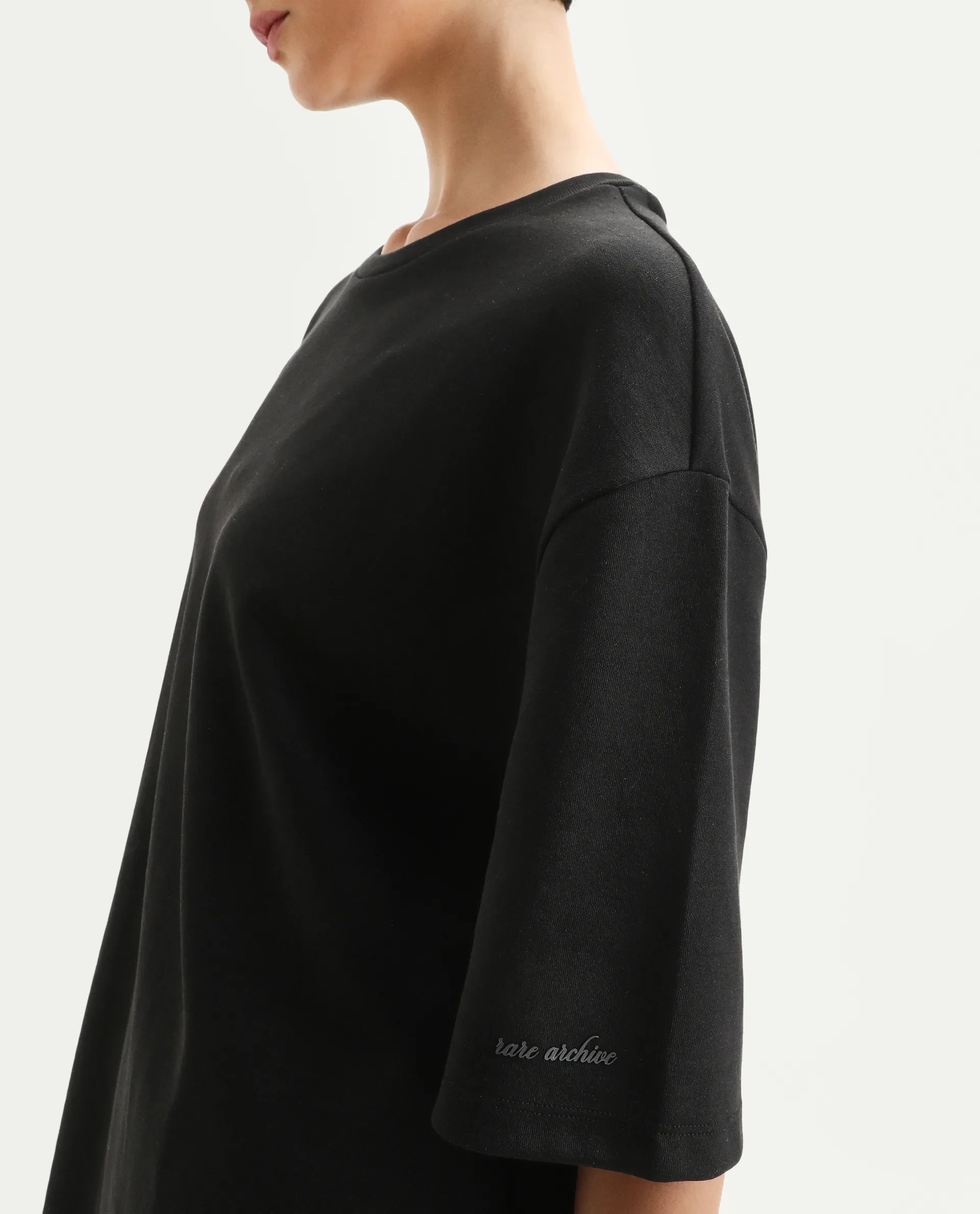 Rareism Women's Afsko T Black Cotton Crew Neck Plain Relaxed Fit T-Shirt - Image 3